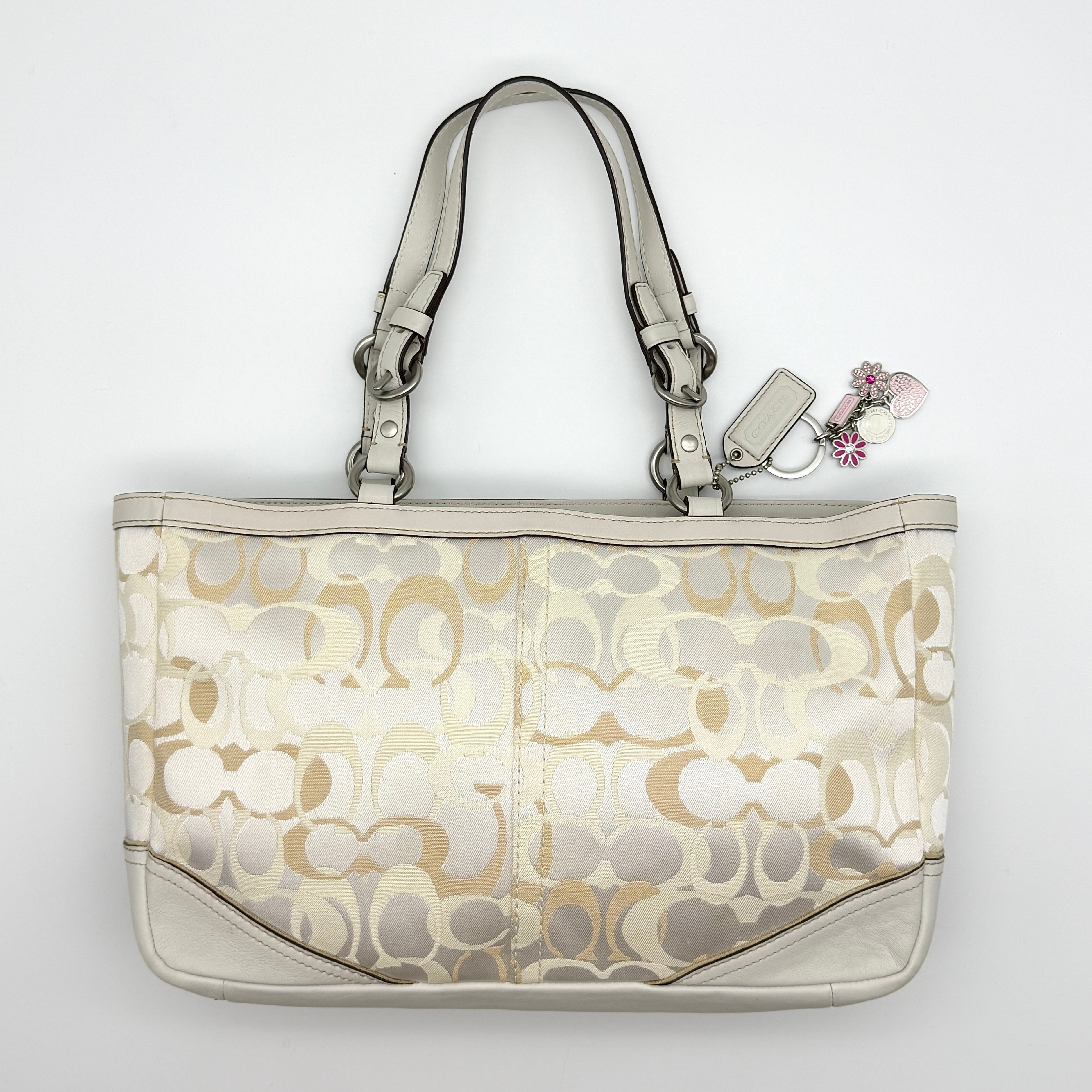 Coach Signature Canvas Tote Bag White/Beige (With Keychain)