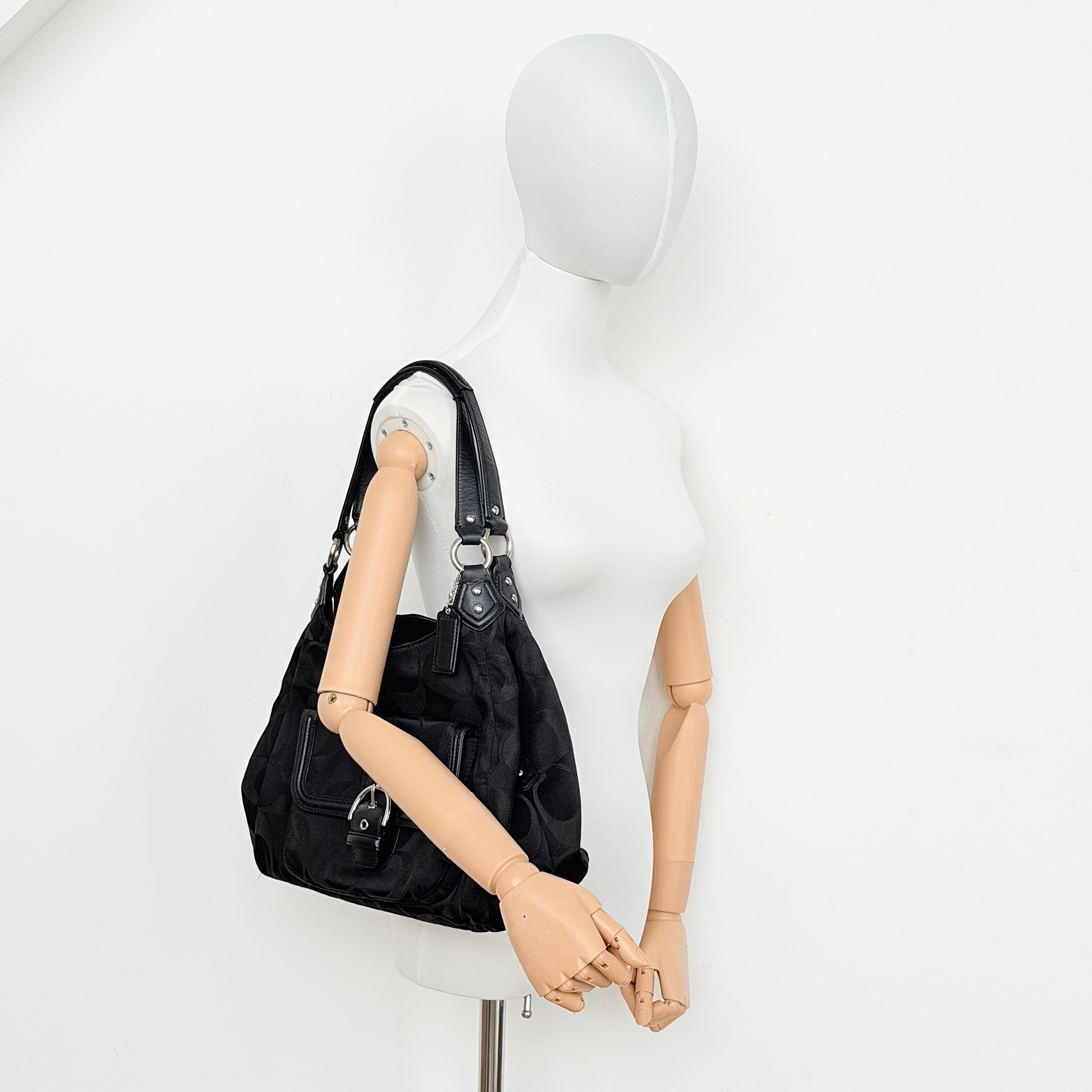 Coach Signature Campbell Hobo Shoulder Bag Black