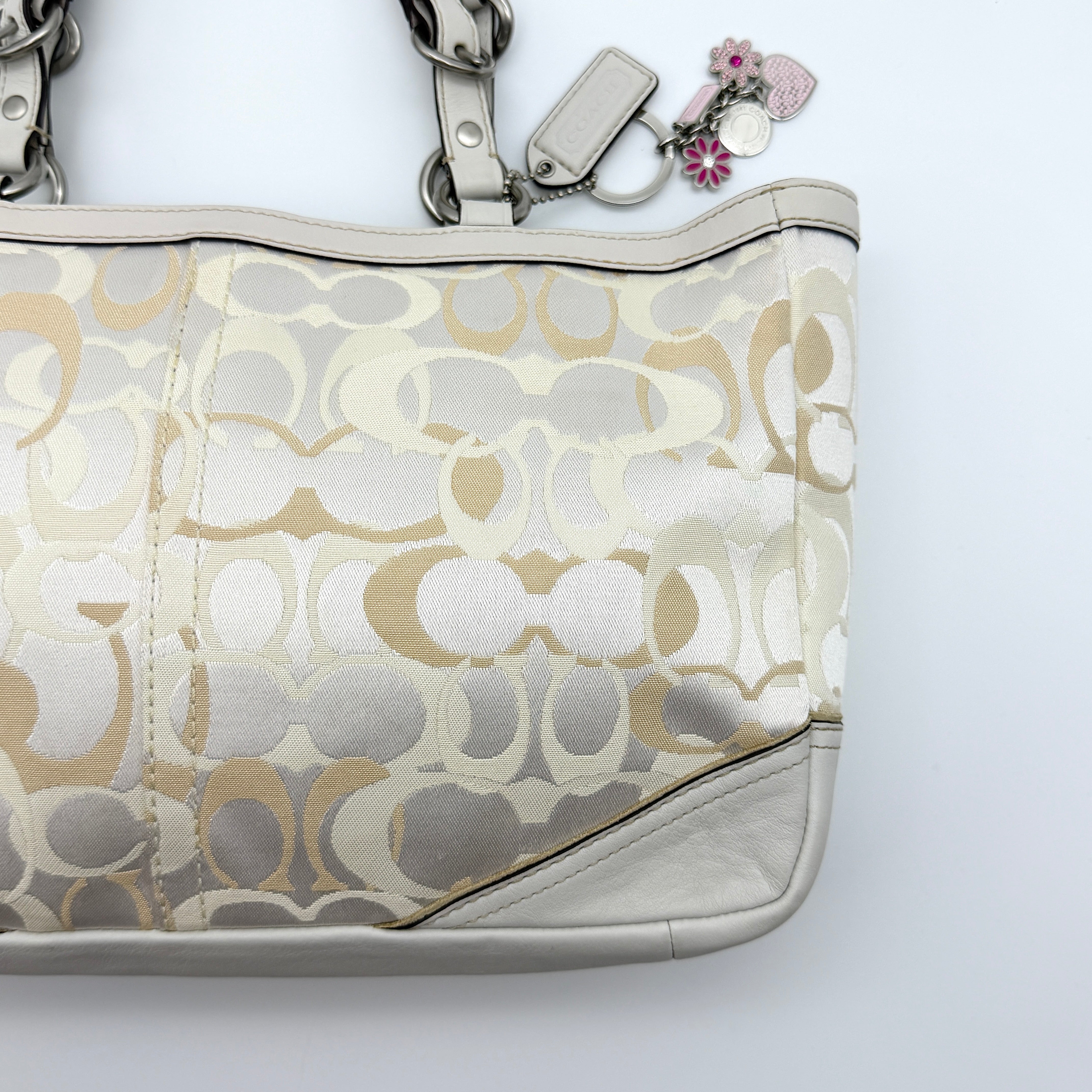 Coach Signature Canvas Tote Bag White/Beige (With Keychain)