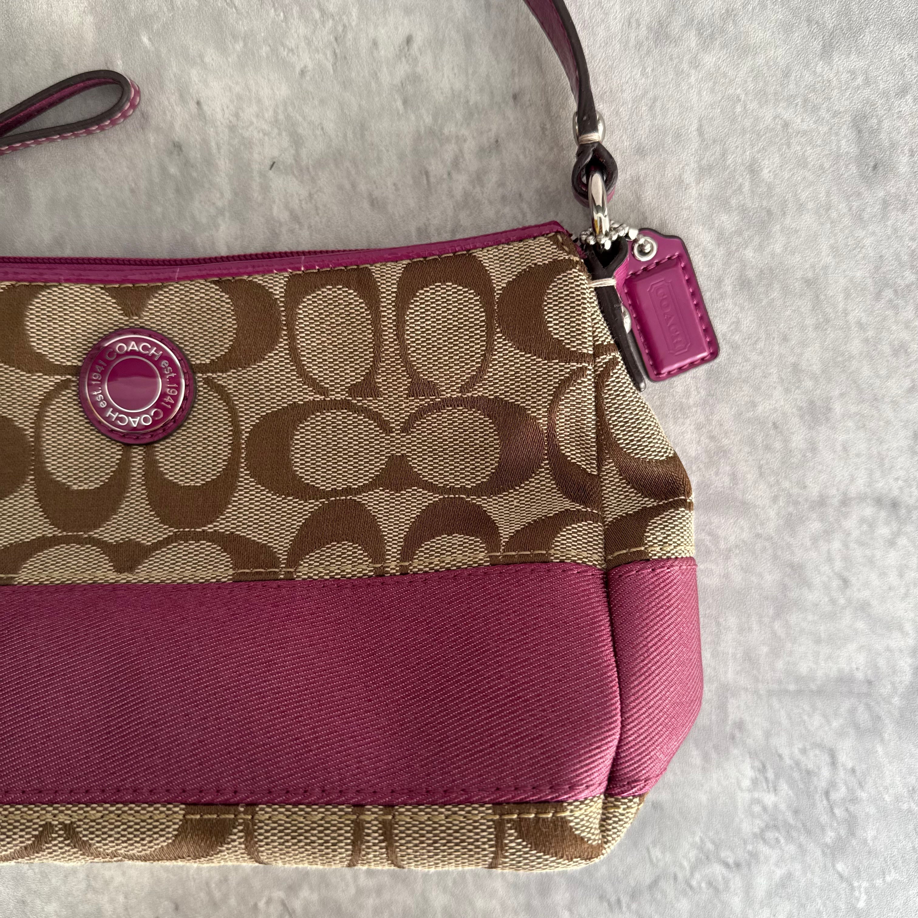 Coach Signature Purple Stripe Shoulder Bag Beige/Purple