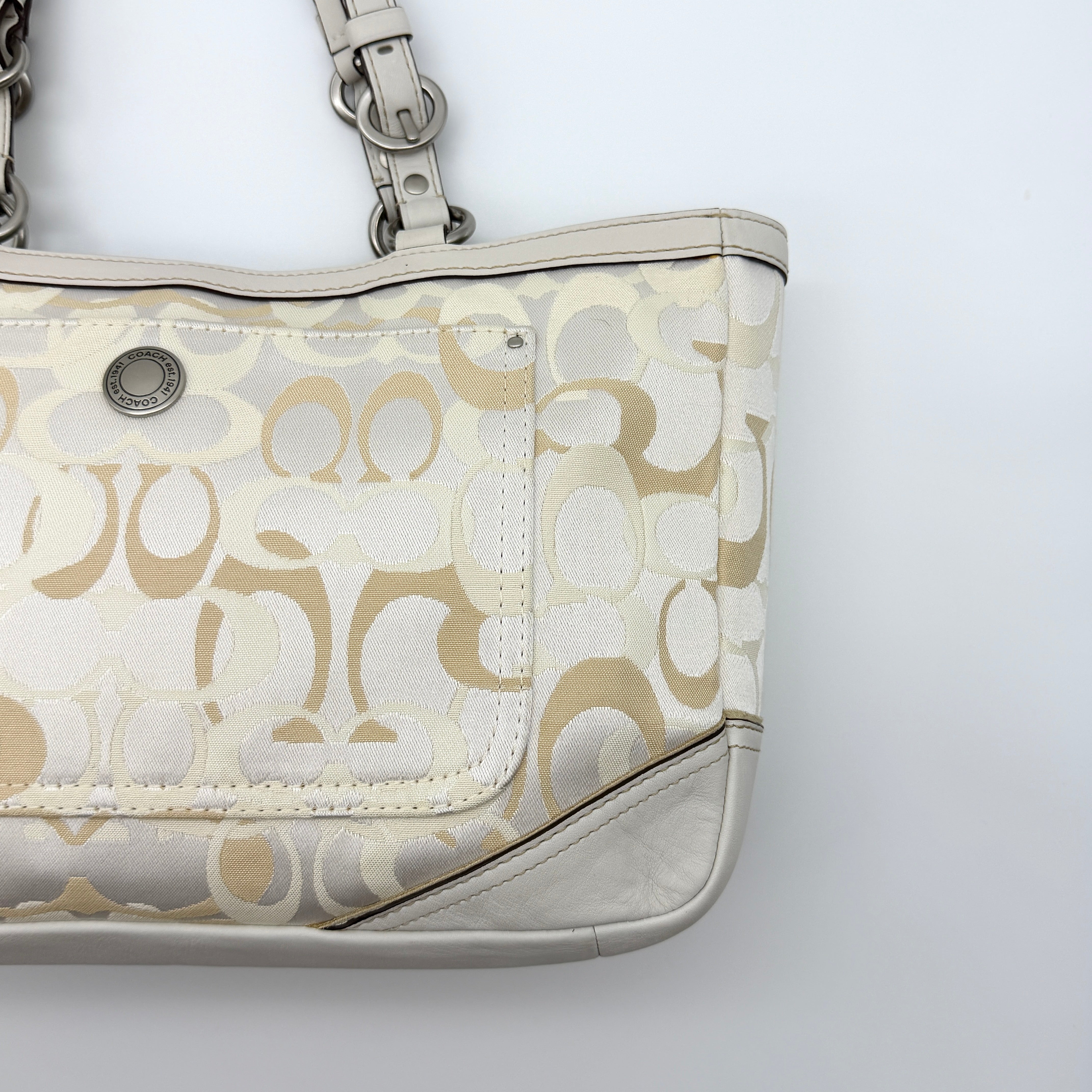 Coach Signature Canvas Tote Bag White/Beige (With Keychain)