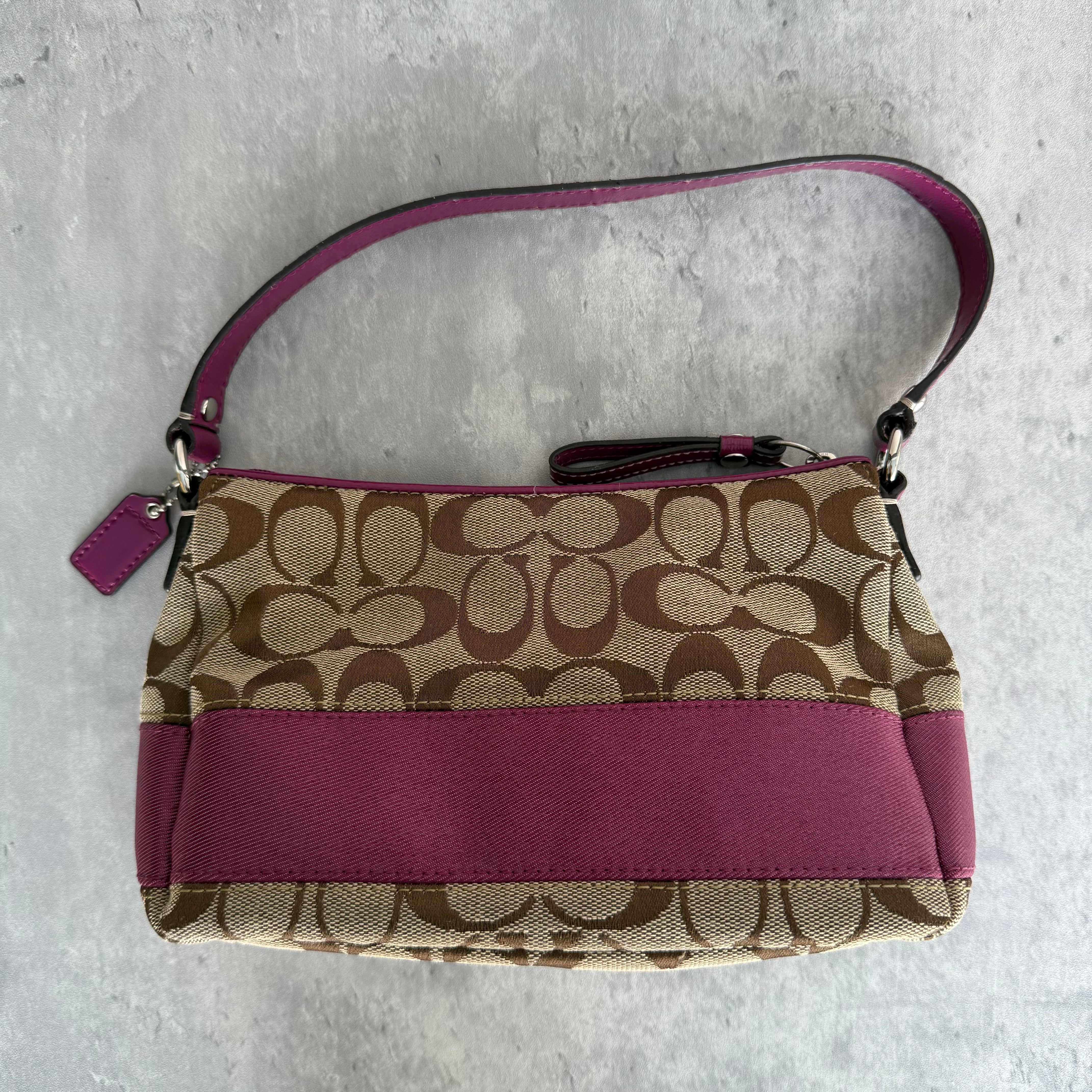 Coach Signature Purple Stripe Shoulder Bag Beige/Purple