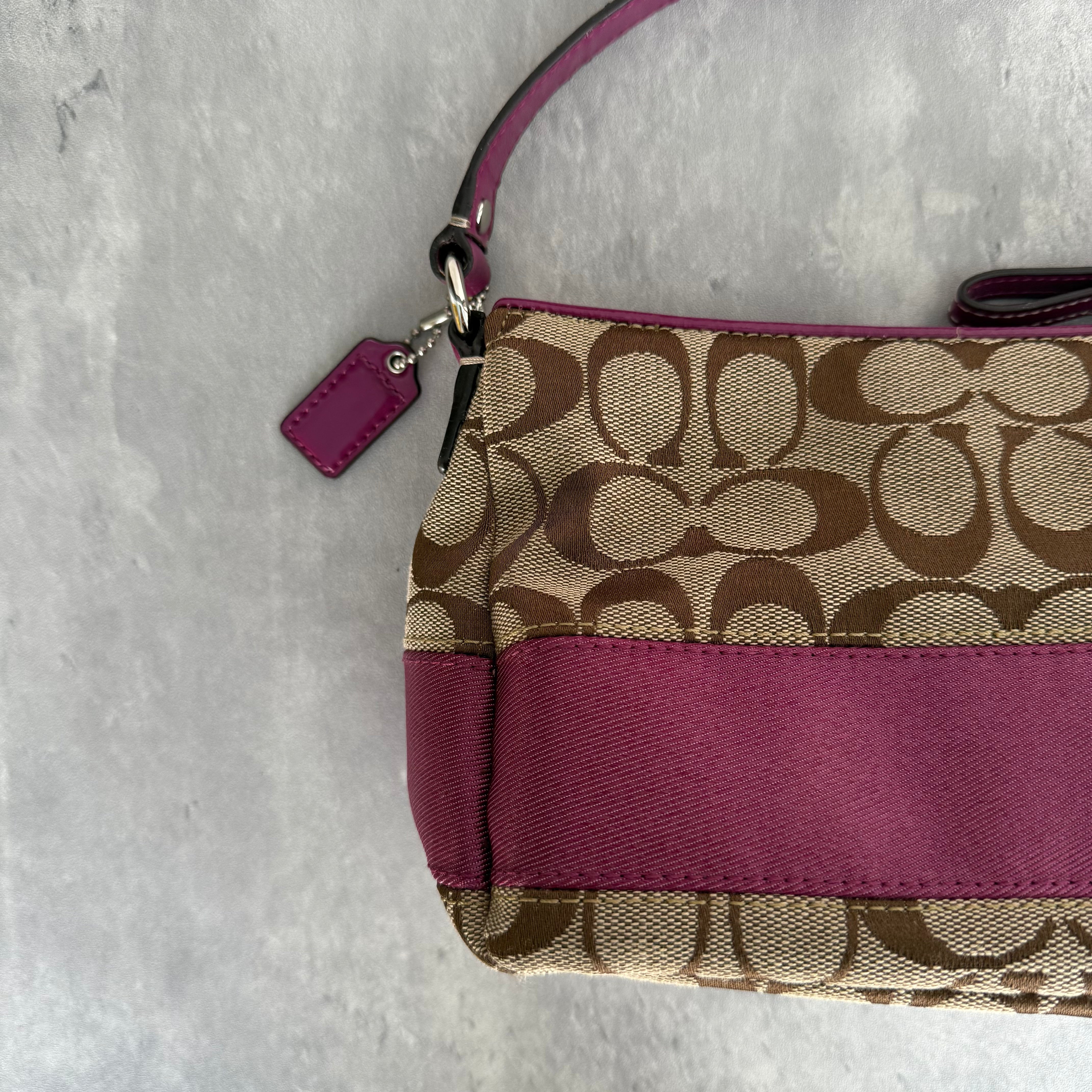 Coach Signature Purple Stripe Shoulder Bag Beige/Purple