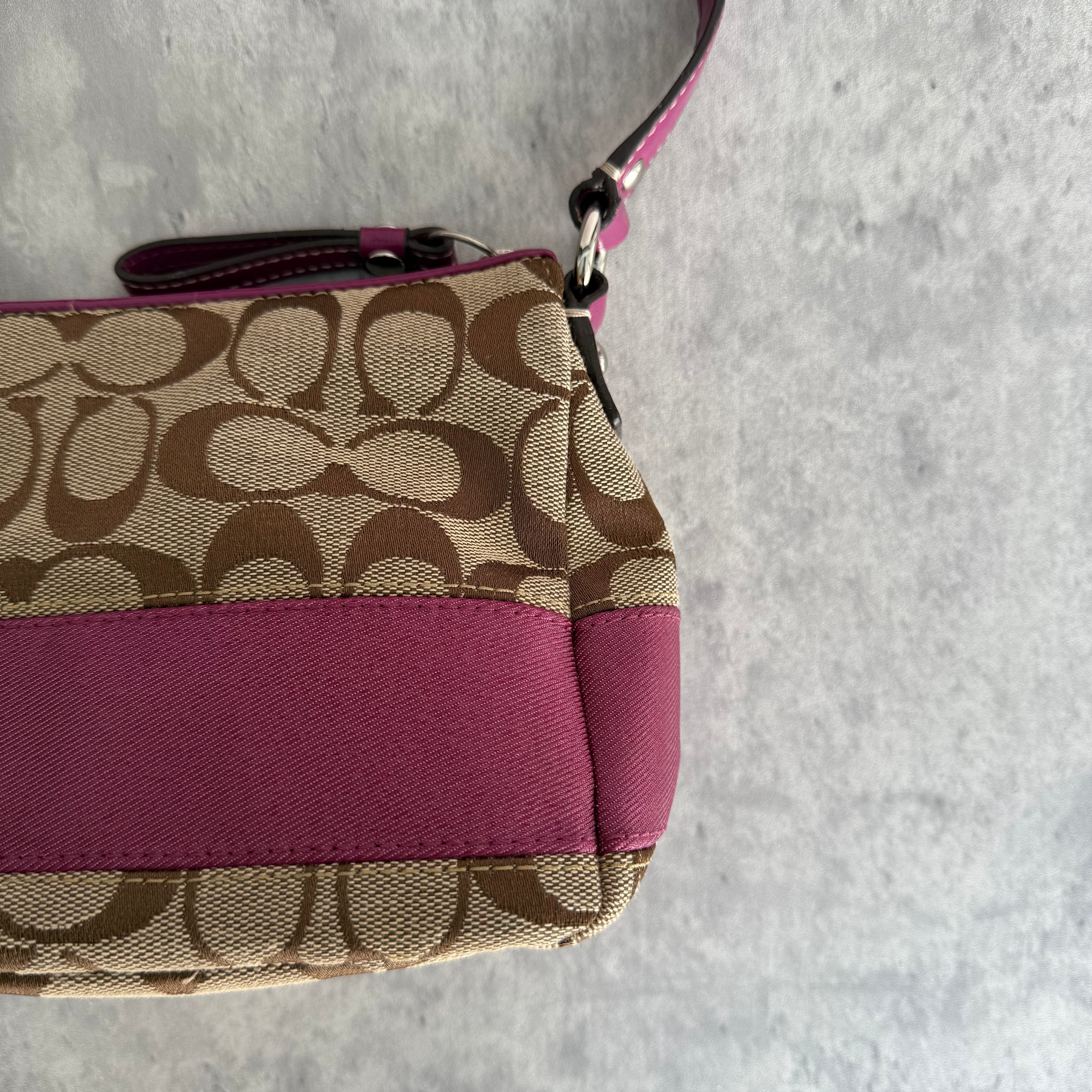 Coach Signature Purple Stripe Shoulder Bag Beige/Purple