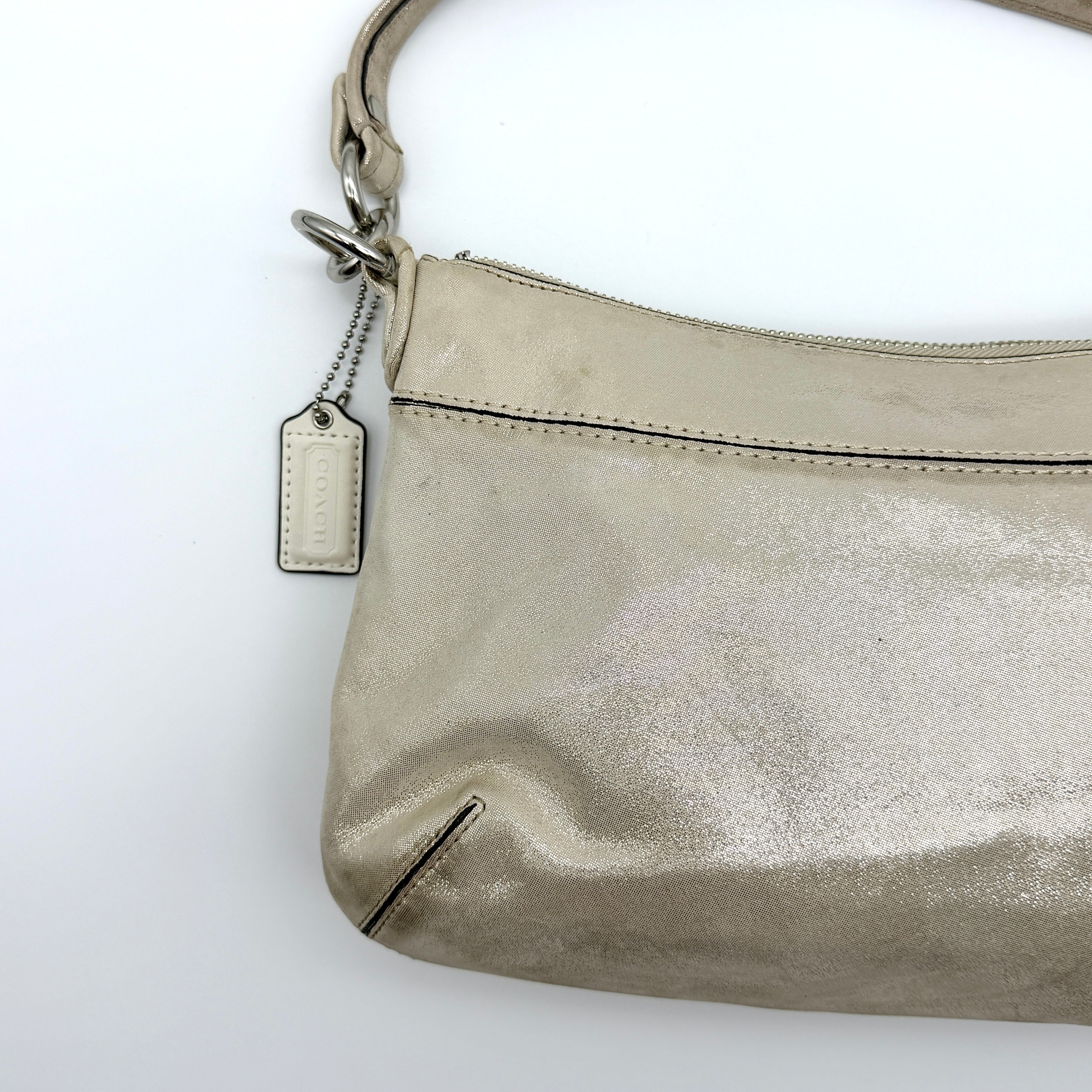 Coach 2Way Signature Shoulder Bag Metallic Beige