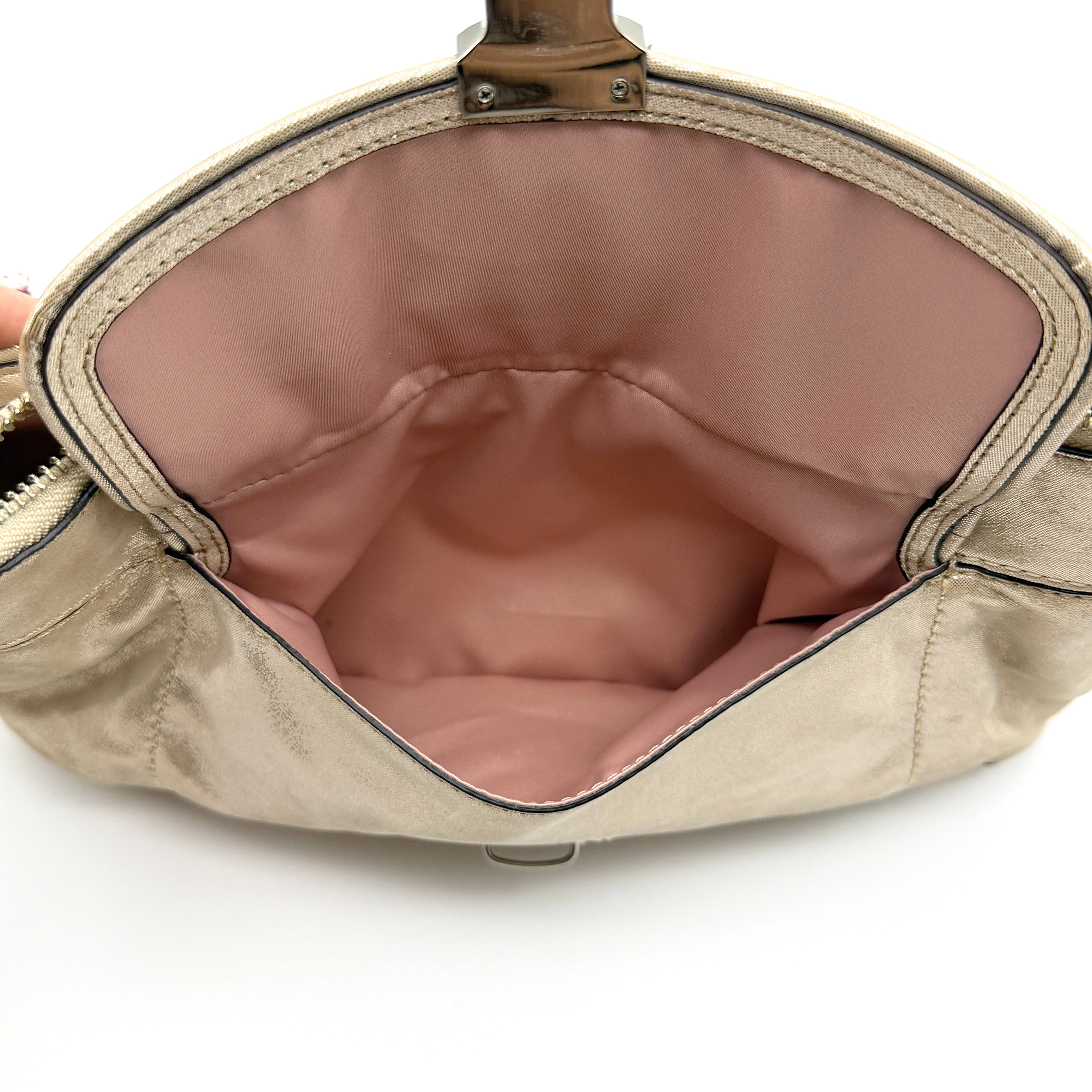 Coach 2Way Signature Shoulder Bag Metallic Beige