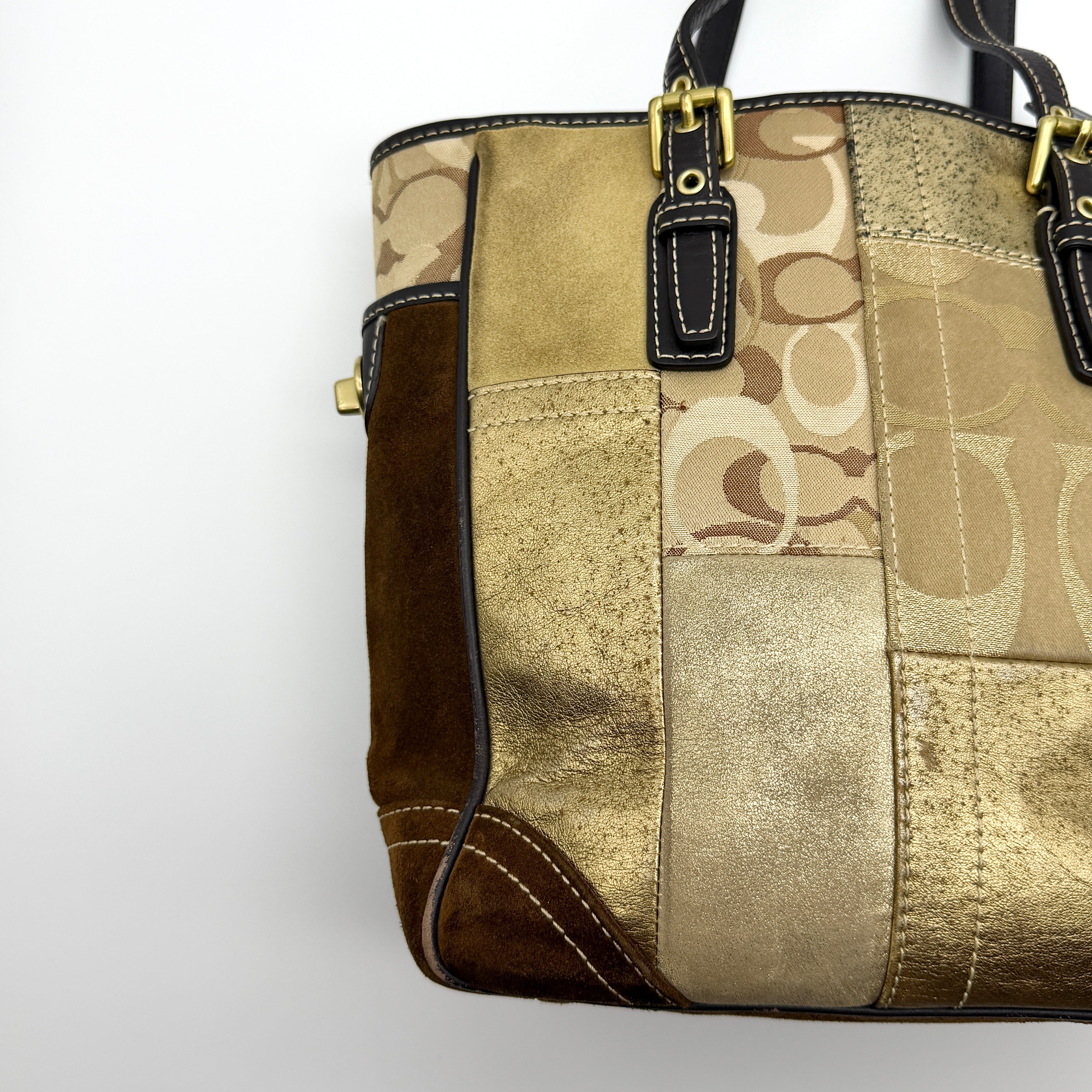 Coach Y2K Signature Patchwork Tote Bag Gold/Brown