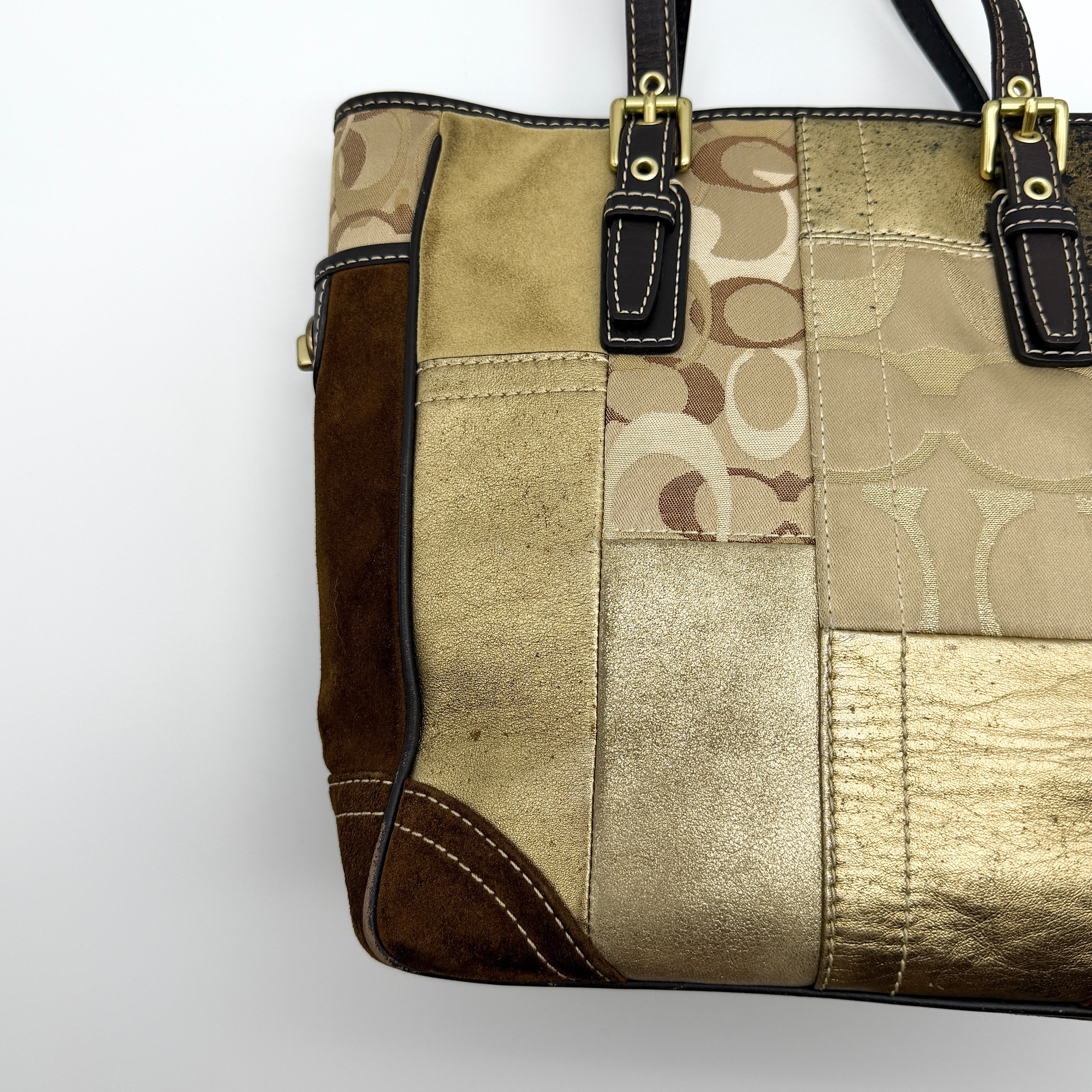 Coach Y2K Signature Patchwork Tote Bag Gold/Brown