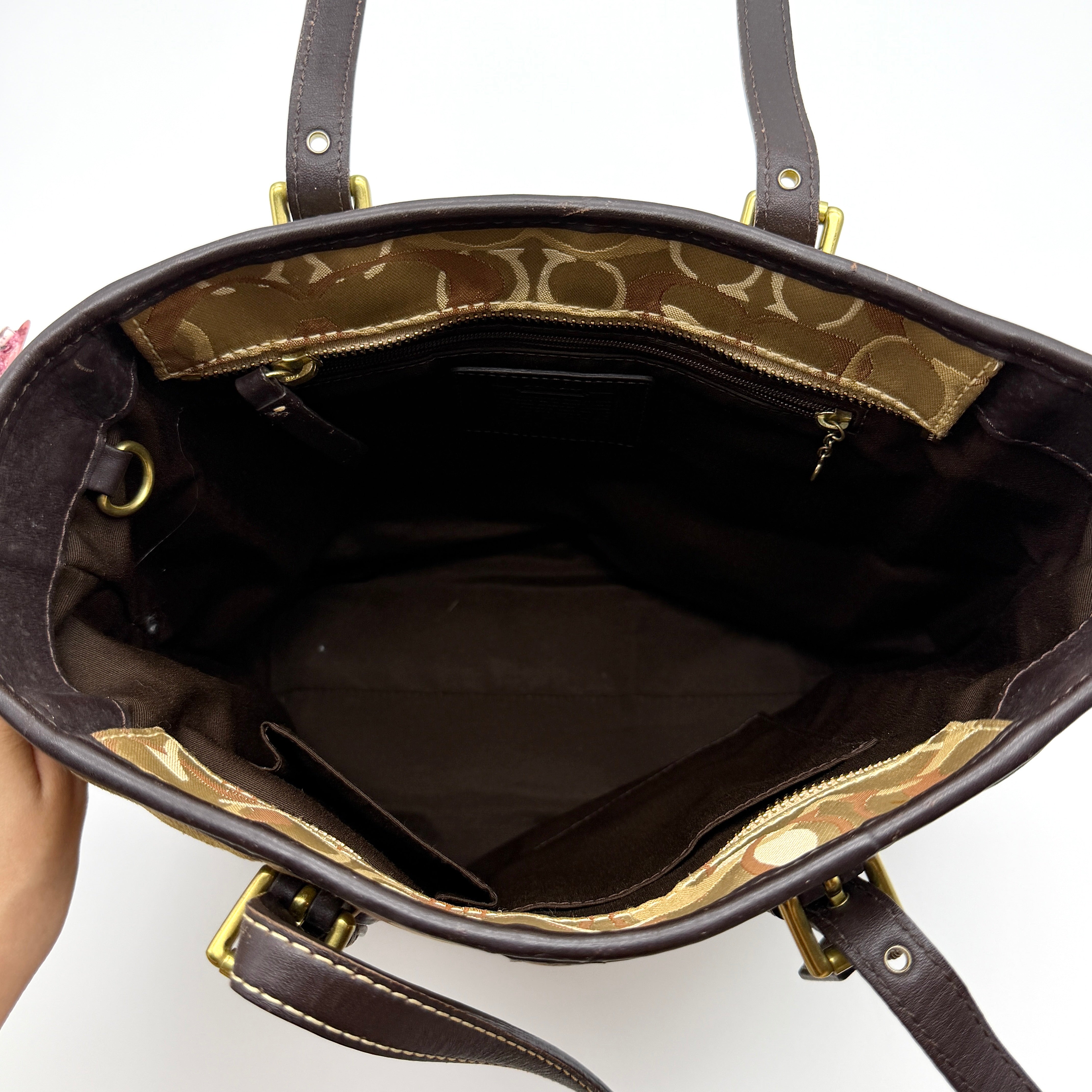 Coach Y2K Signature Patchwork Tote Bag Gold/Brown