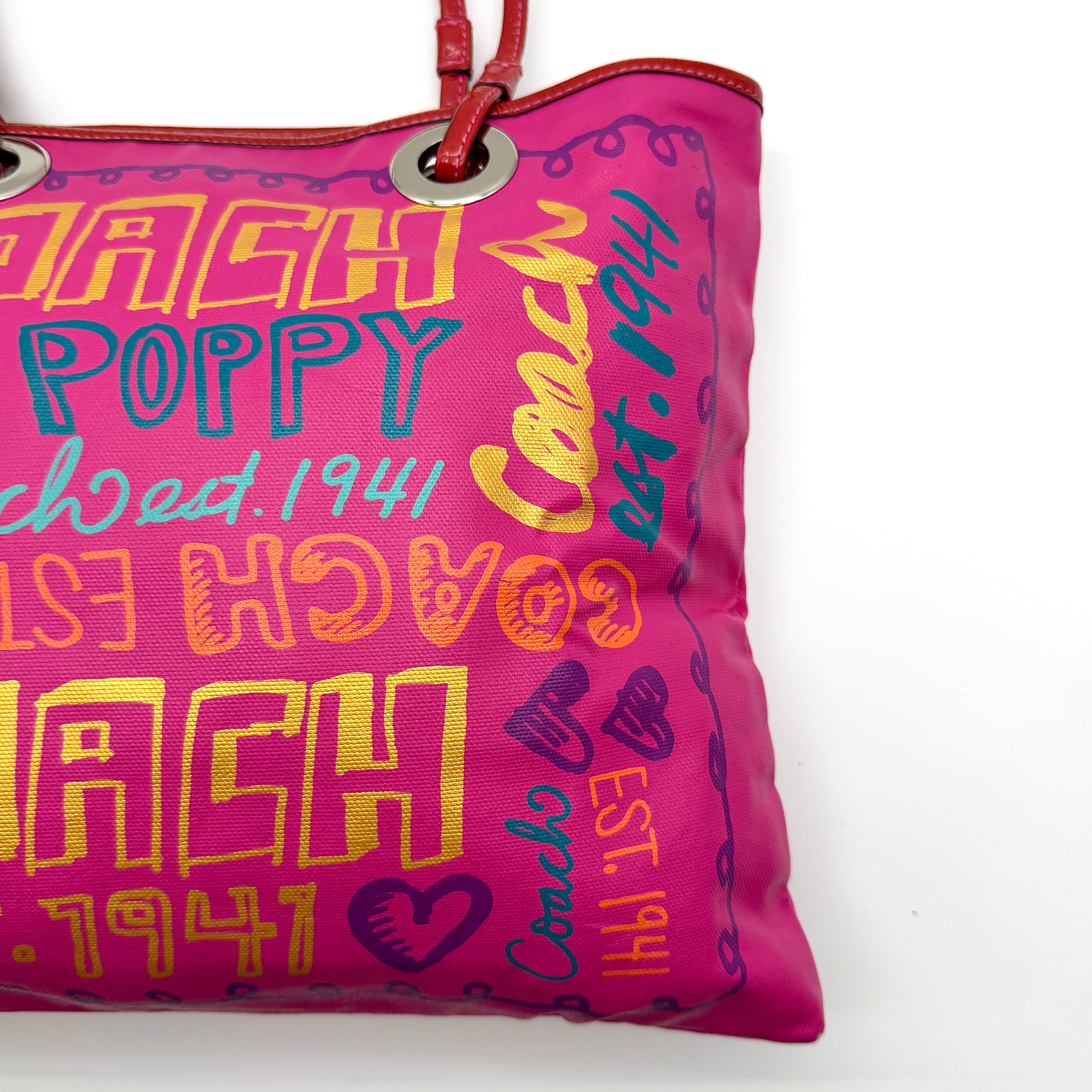 Coach Poppy Graffiti Glam Tote Bag Pink