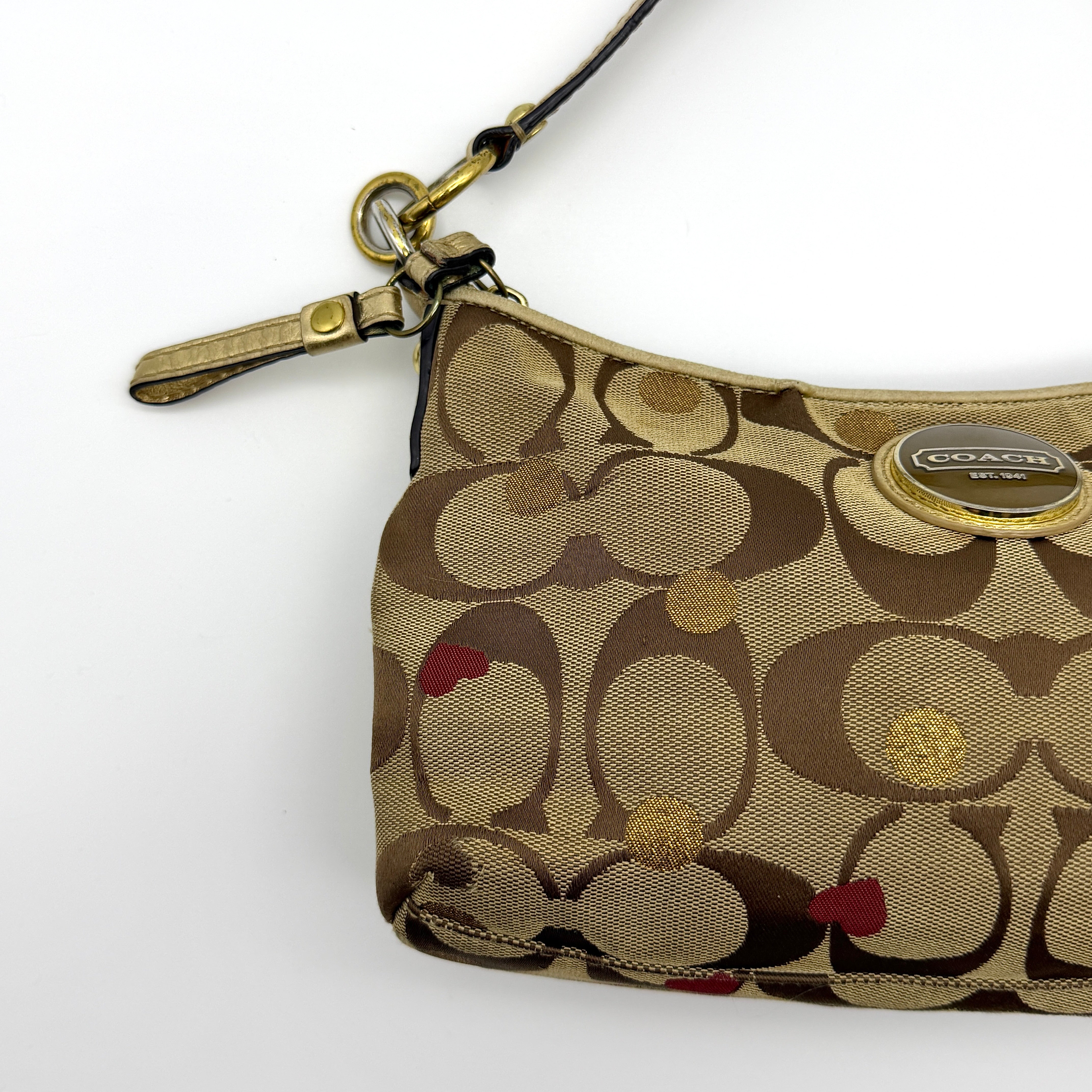 Coach 2Way Signature Heart Shoulder Bag Beige