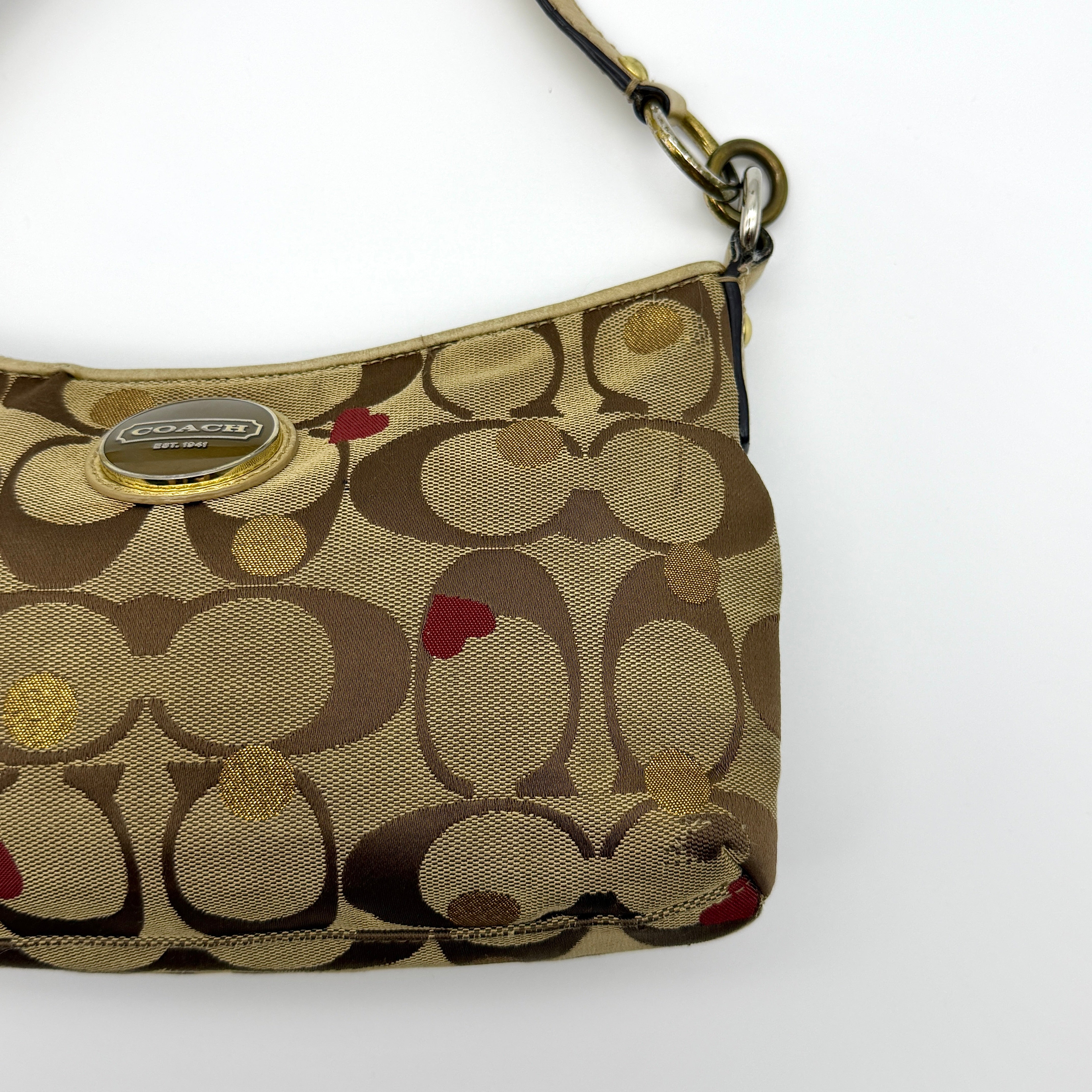 Coach 2Way Signature Heart Shoulder Bag Beige