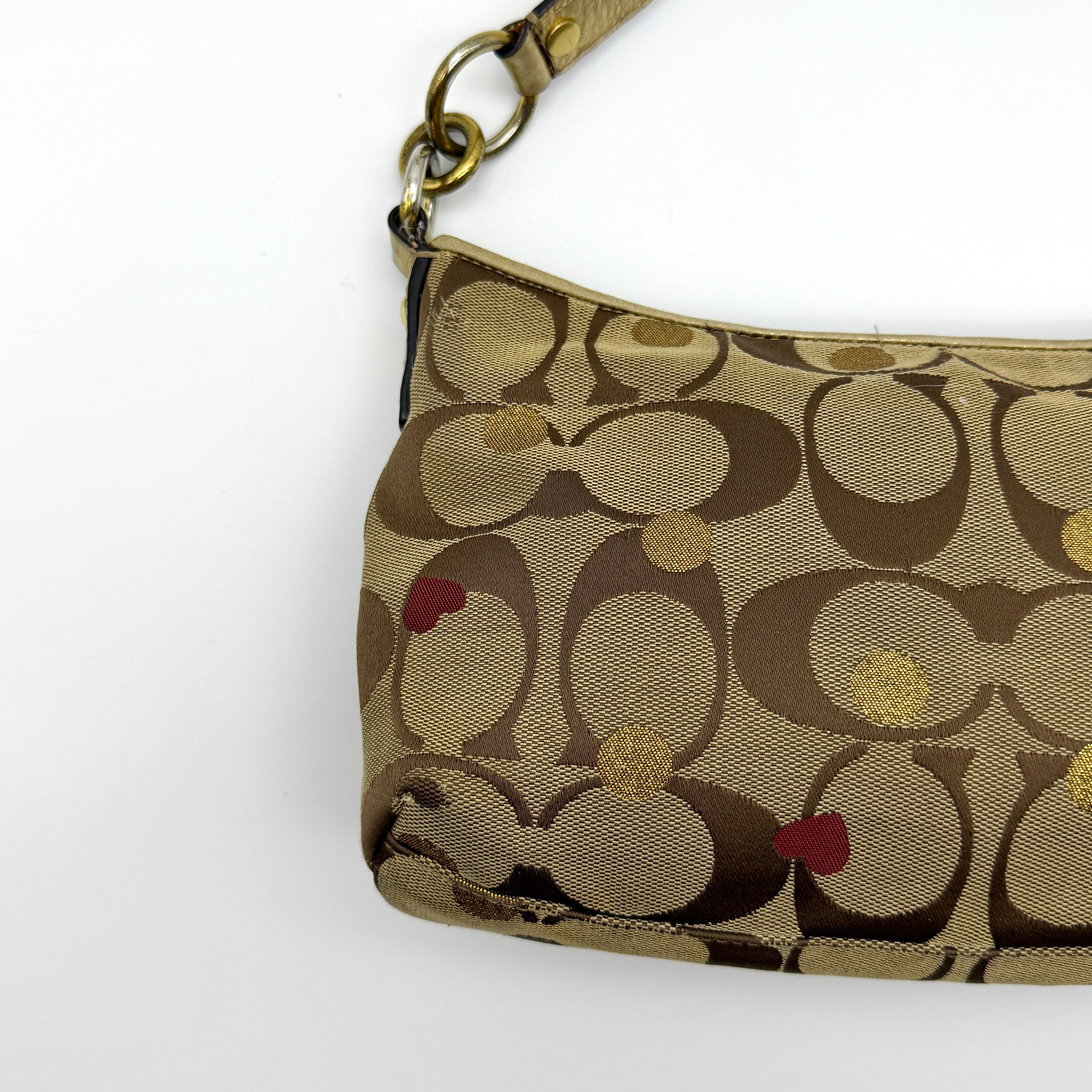 Coach 2Way Signature Heart Shoulder Bag Beige