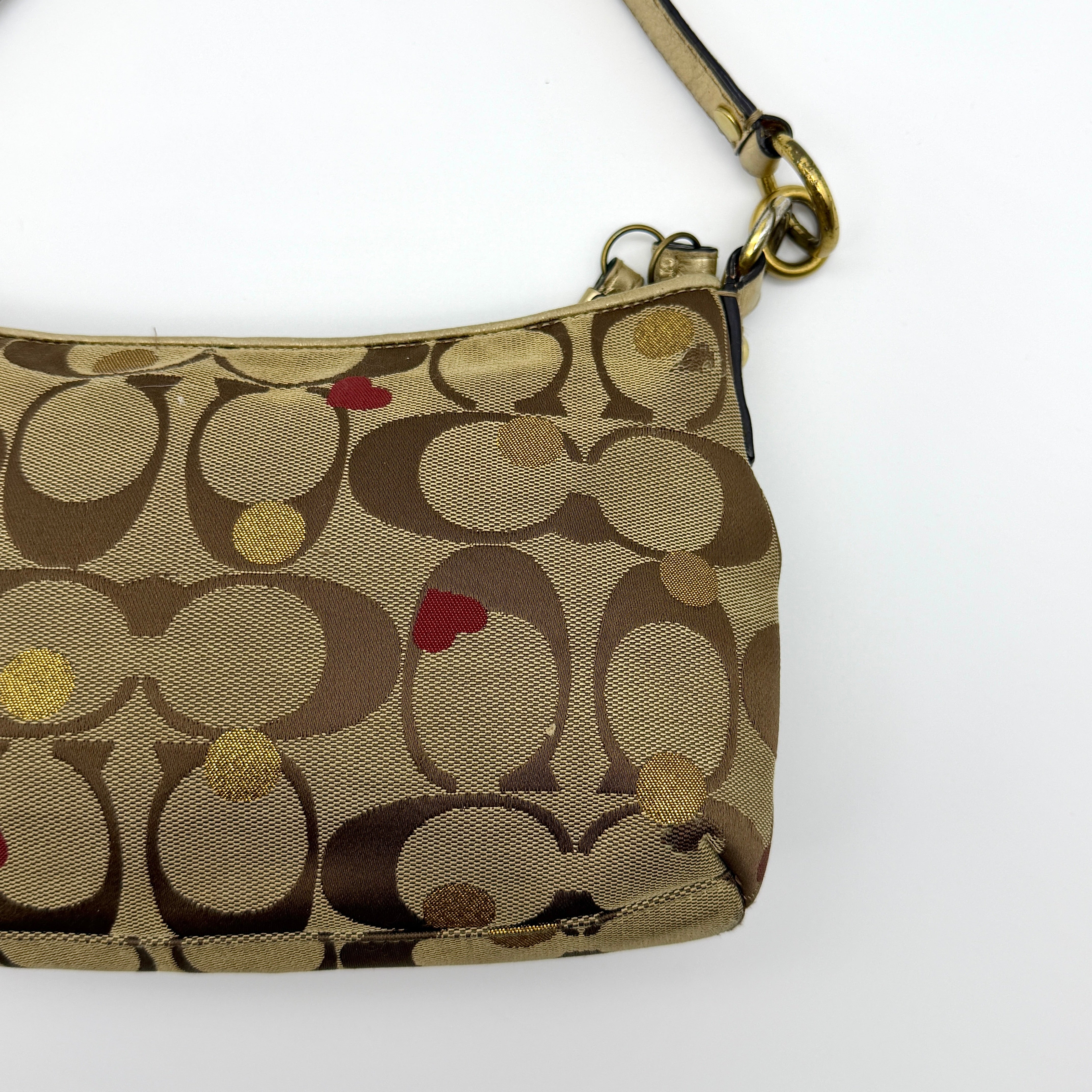 Coach 2Way Signature Heart Shoulder Bag Beige