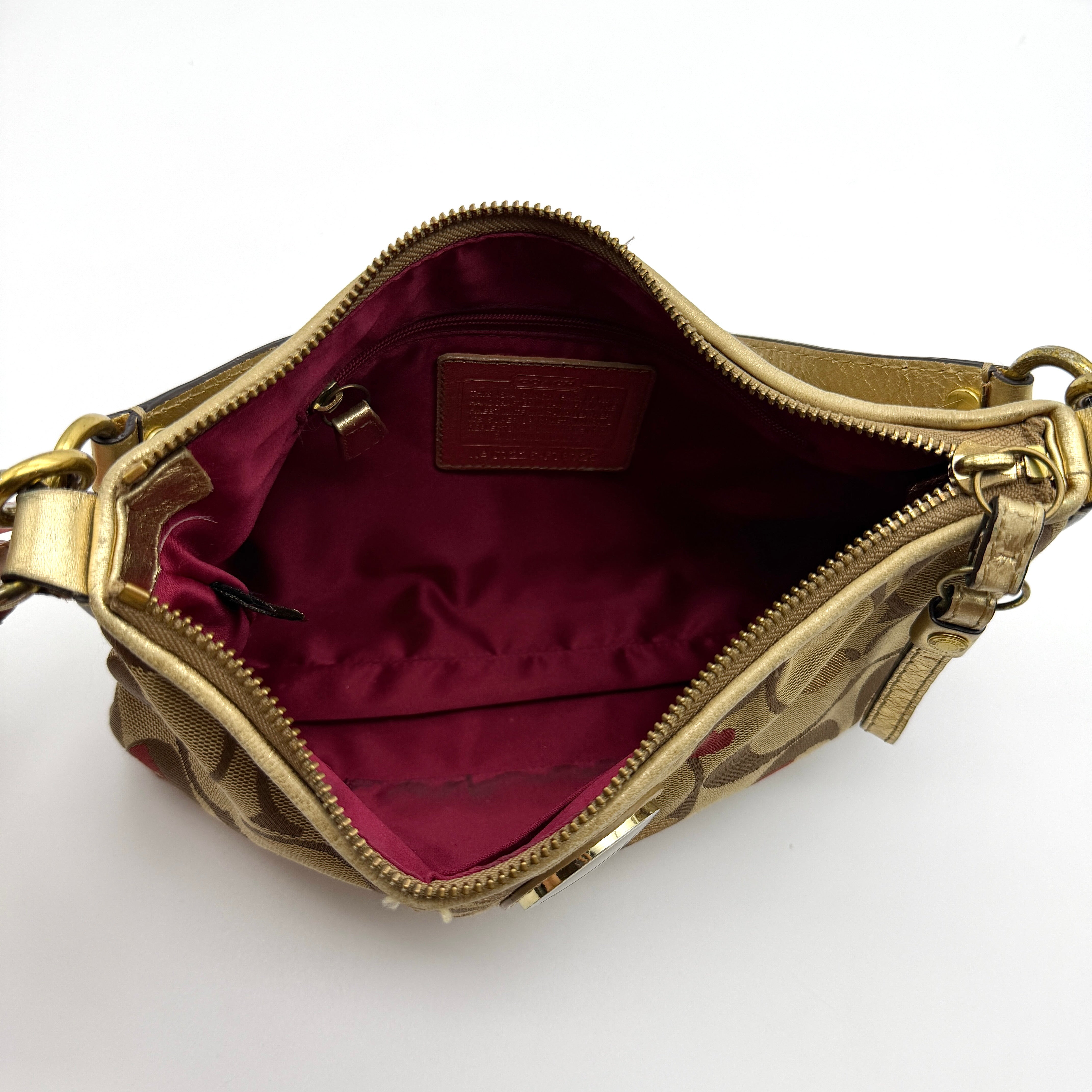 Coach 2Way Signature Heart Shoulder Bag Beige