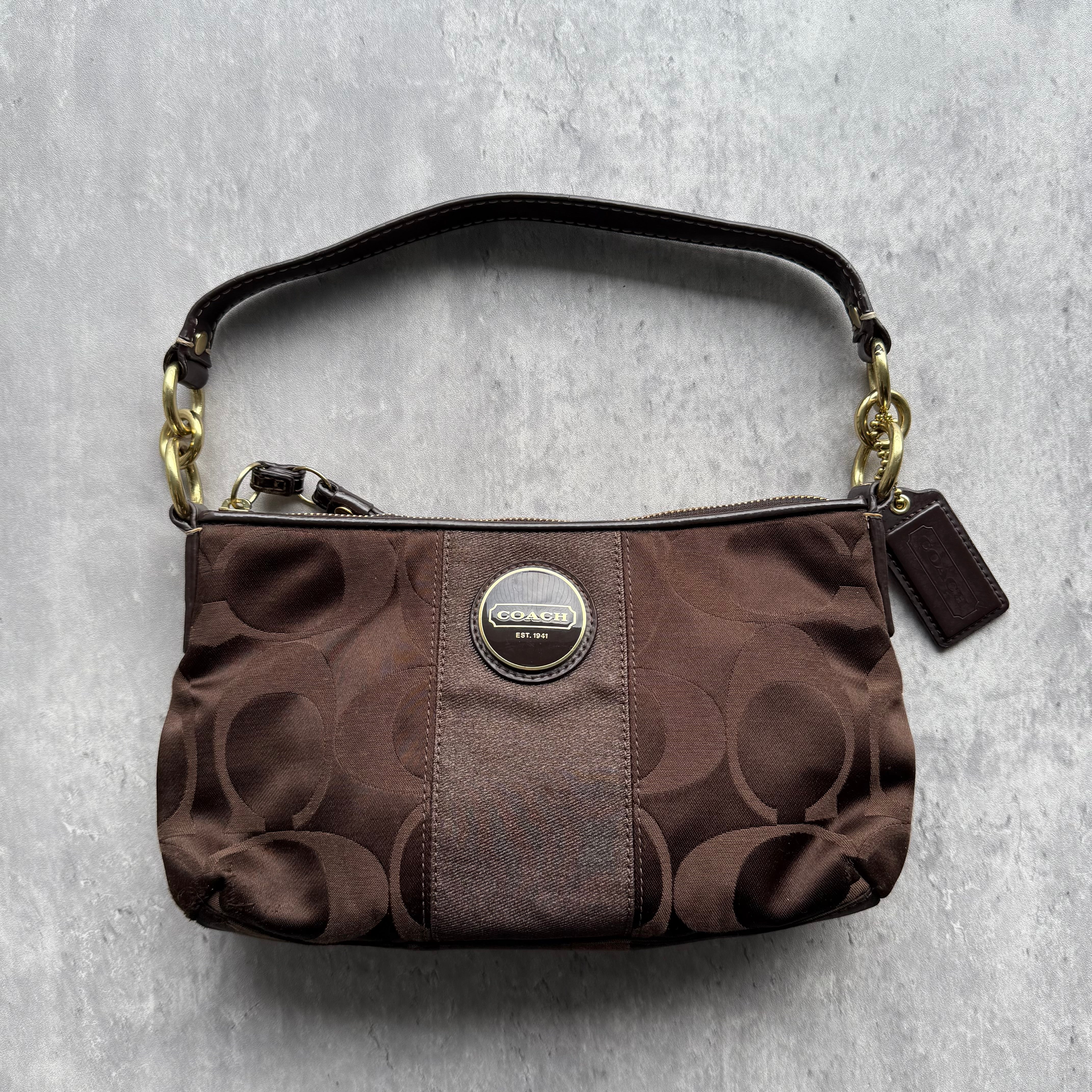 Coach 2Way Signature Stripe Shoulder Bag Brown/Brown