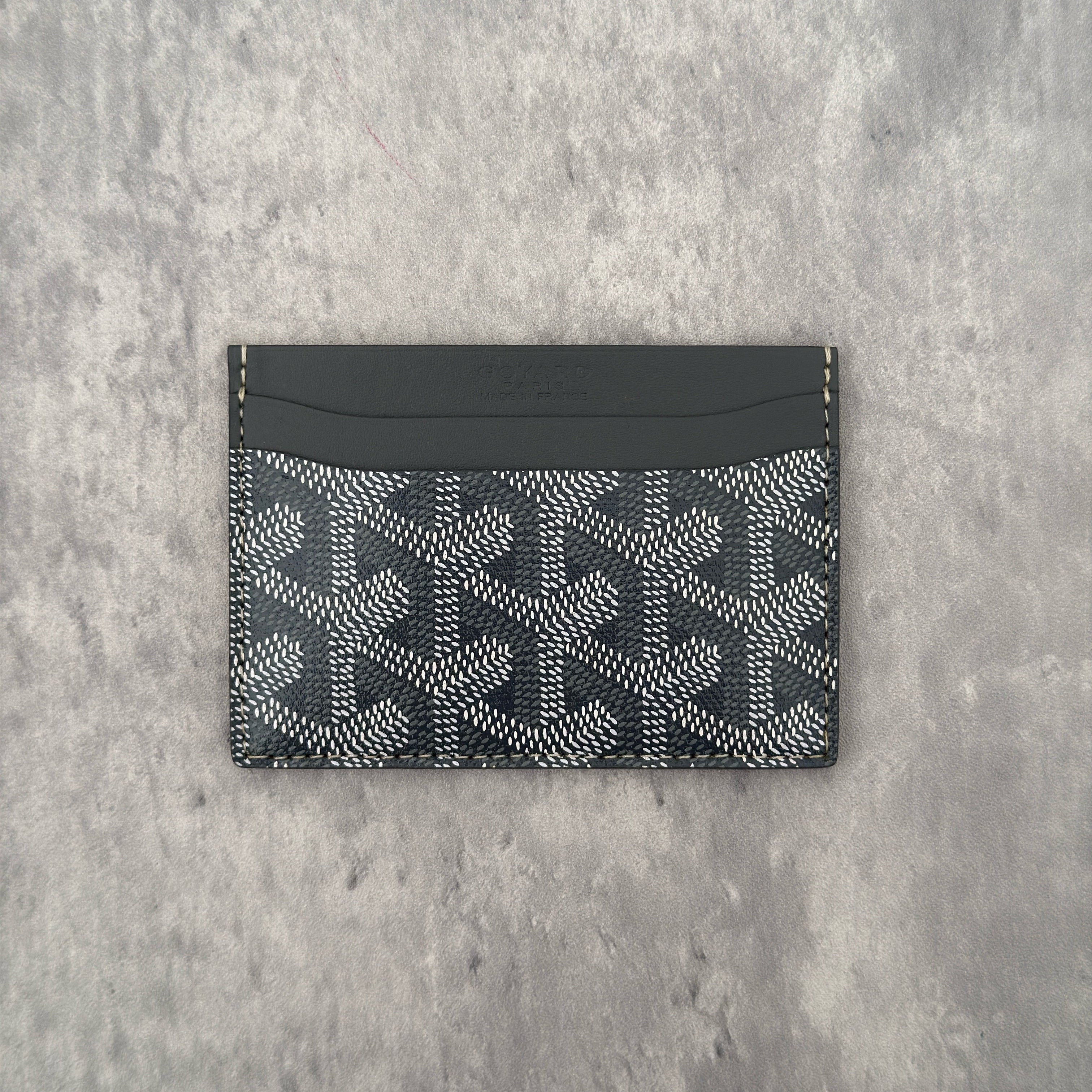 Goyard Grey Goyardine Saint Sulpice Card Holder, featuring iconic monogram canvas with leather trim and multiple card slots.