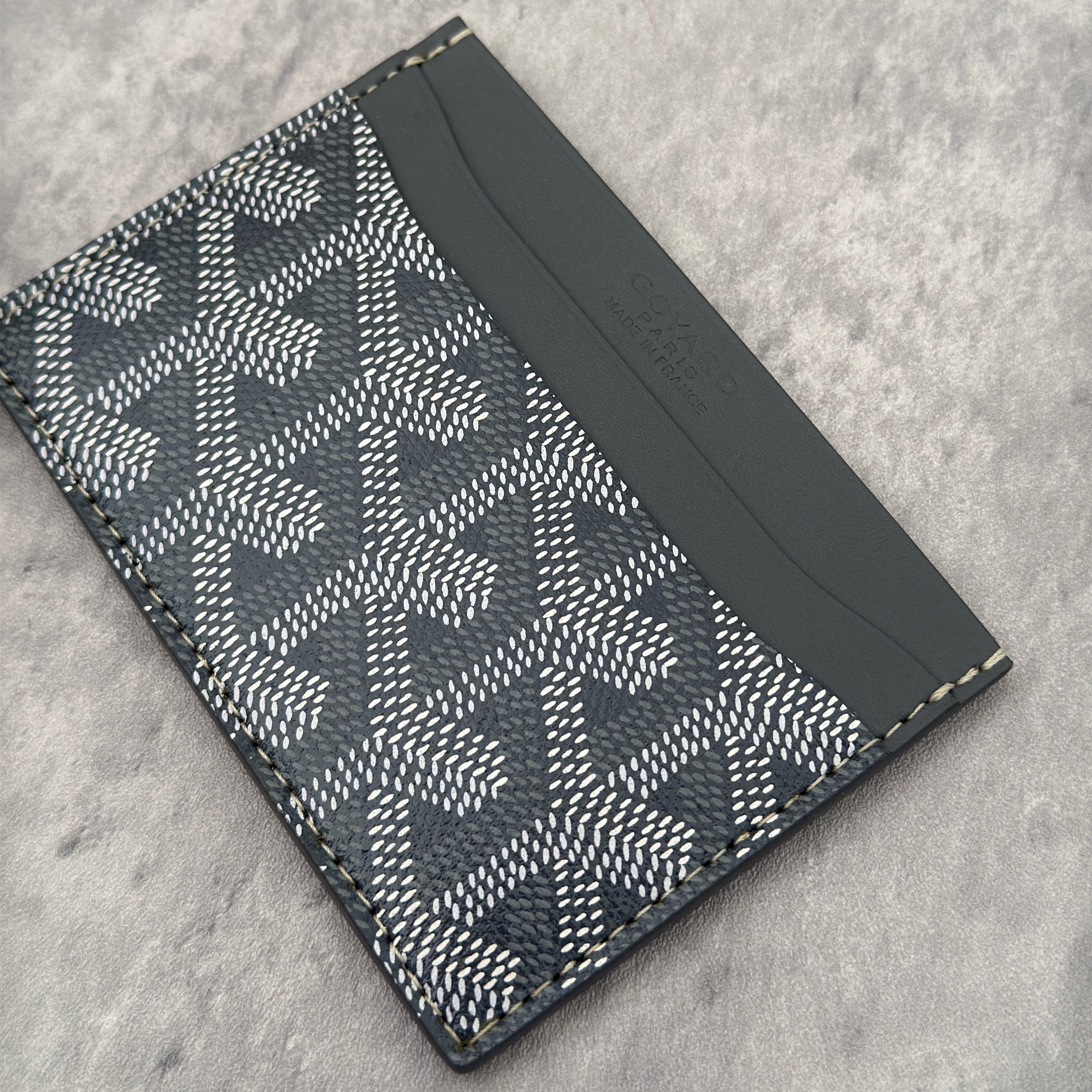 Goyard Grey Goyardine Saint Sulpice Card Holder, featuring iconic monogram canvas with leather trim and multiple card slots.