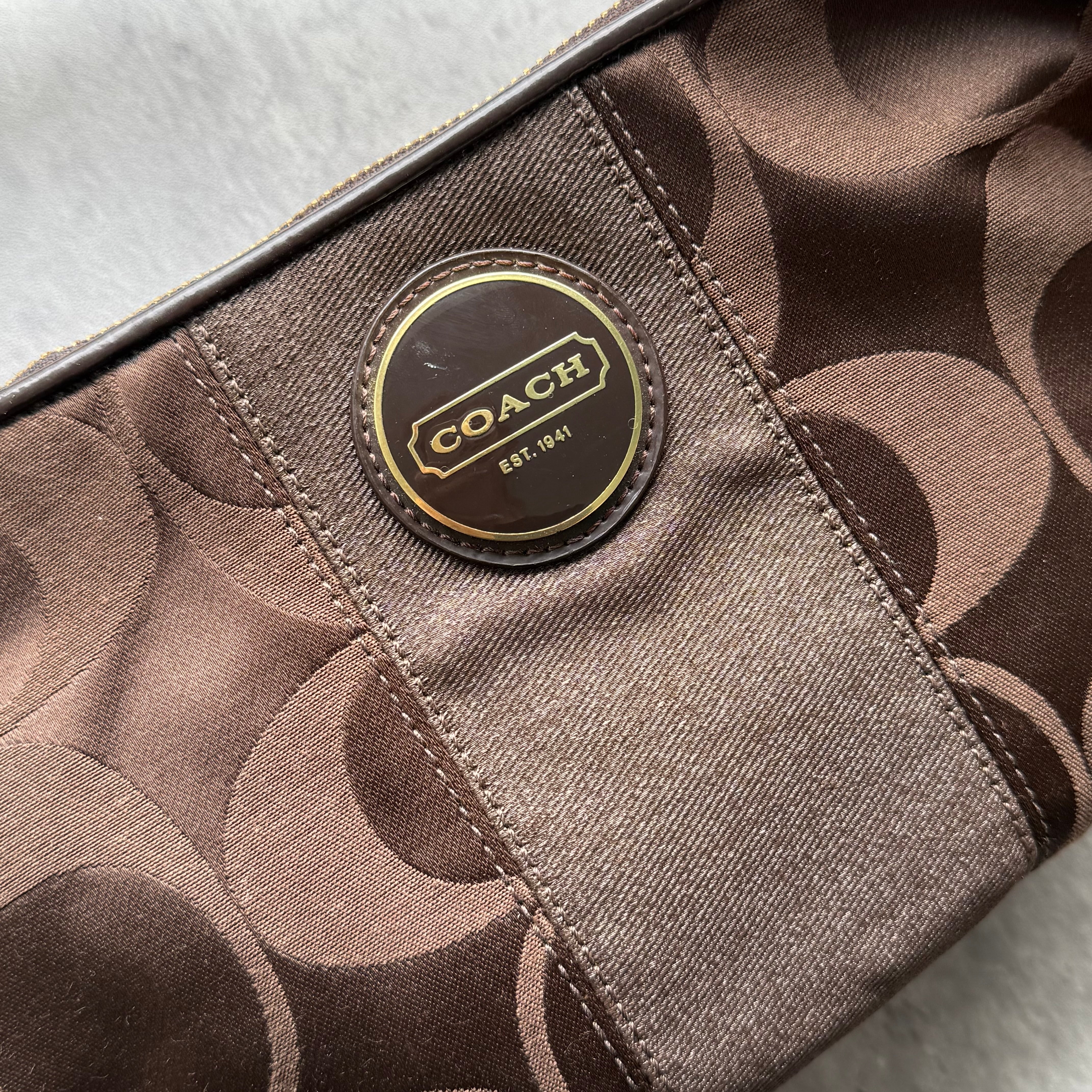 Coach 2Way Signature Stripe Shoulder Bag Brown/Brown