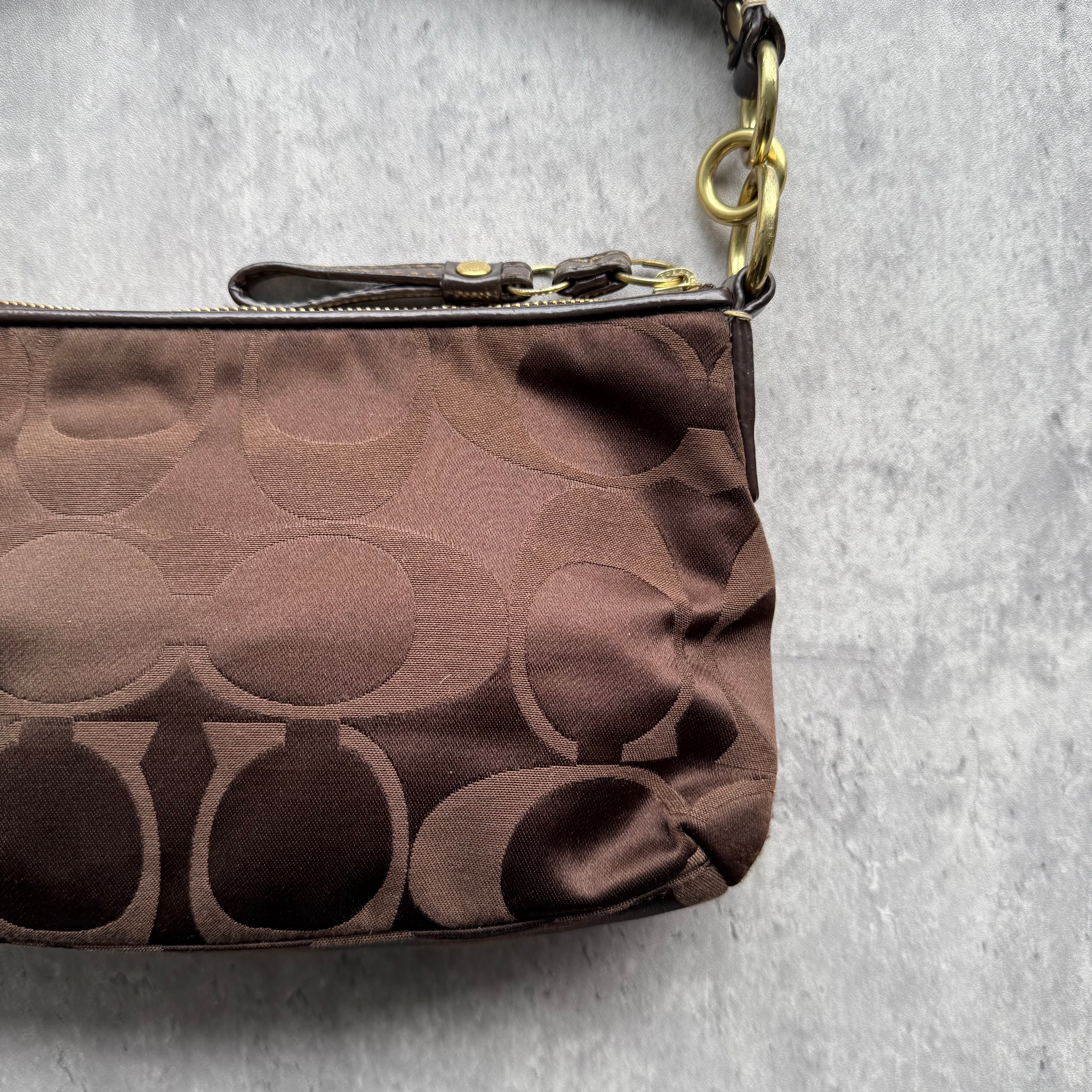 Coach 2Way Signature Stripe Shoulder Bag Brown/Brown