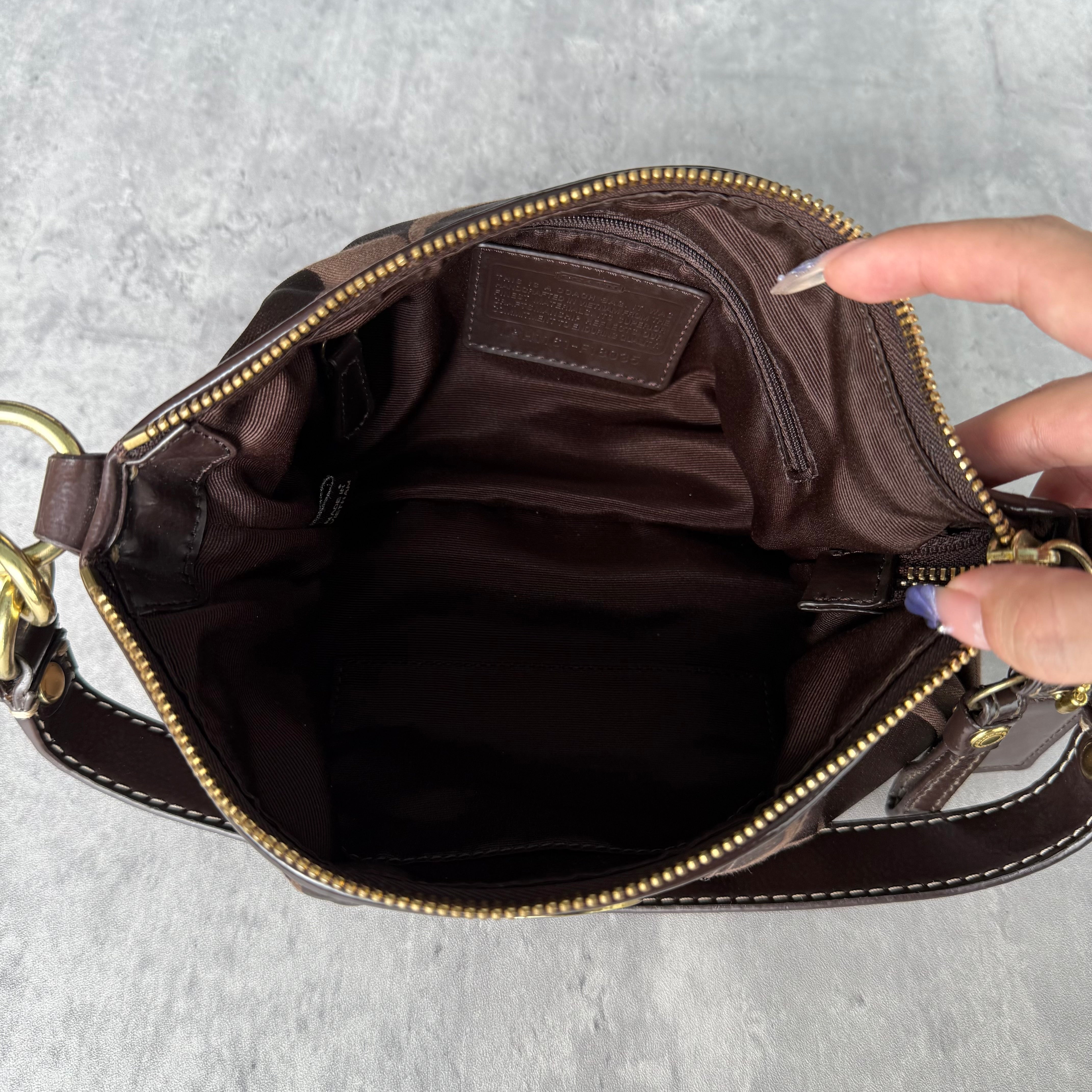 Coach 2Way Signature Stripe Shoulder Bag Brown/Brown