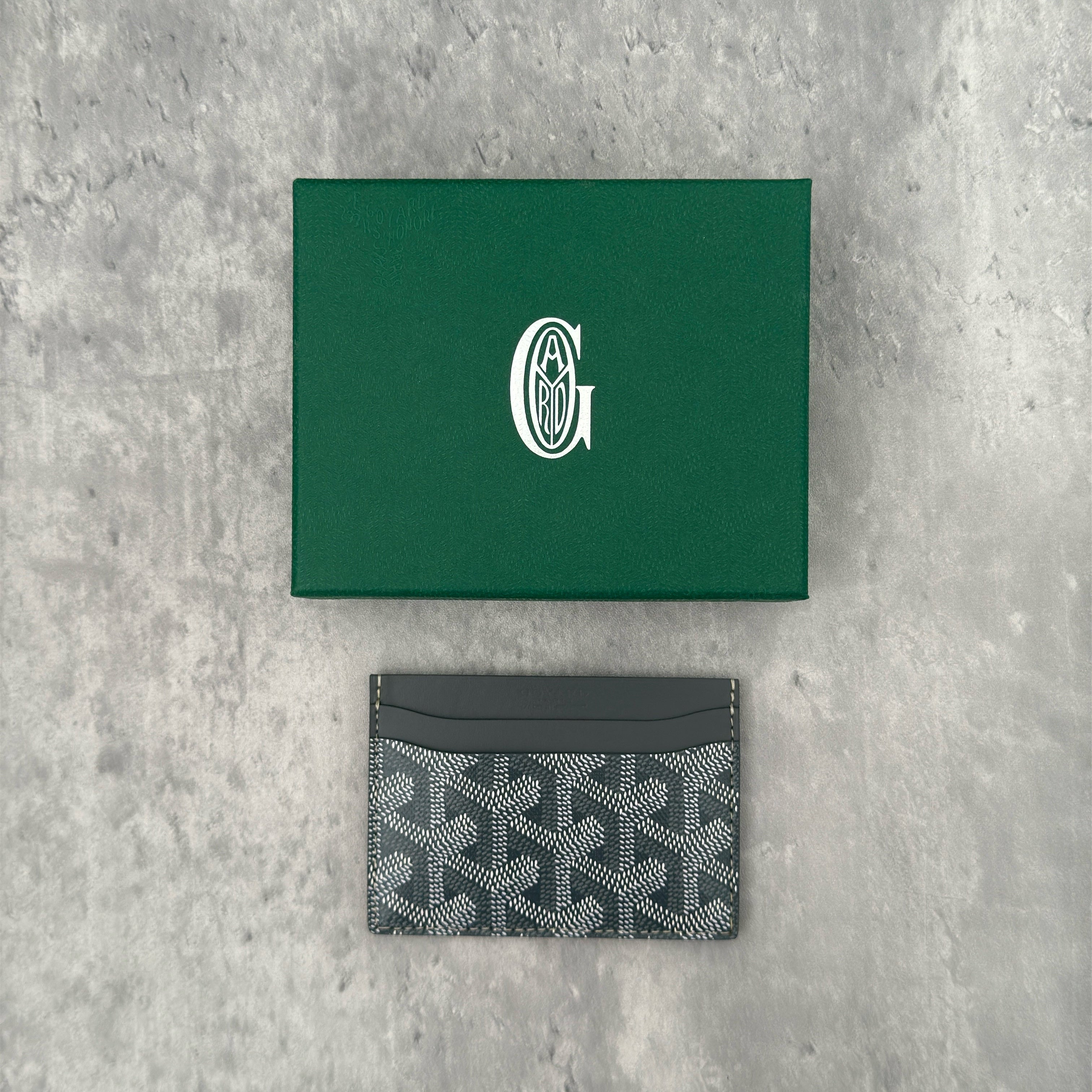 Goyard Grey Goyardine Saint Sulpice Card Holder, featuring iconic monogram canvas with leather trim and multiple card slots.