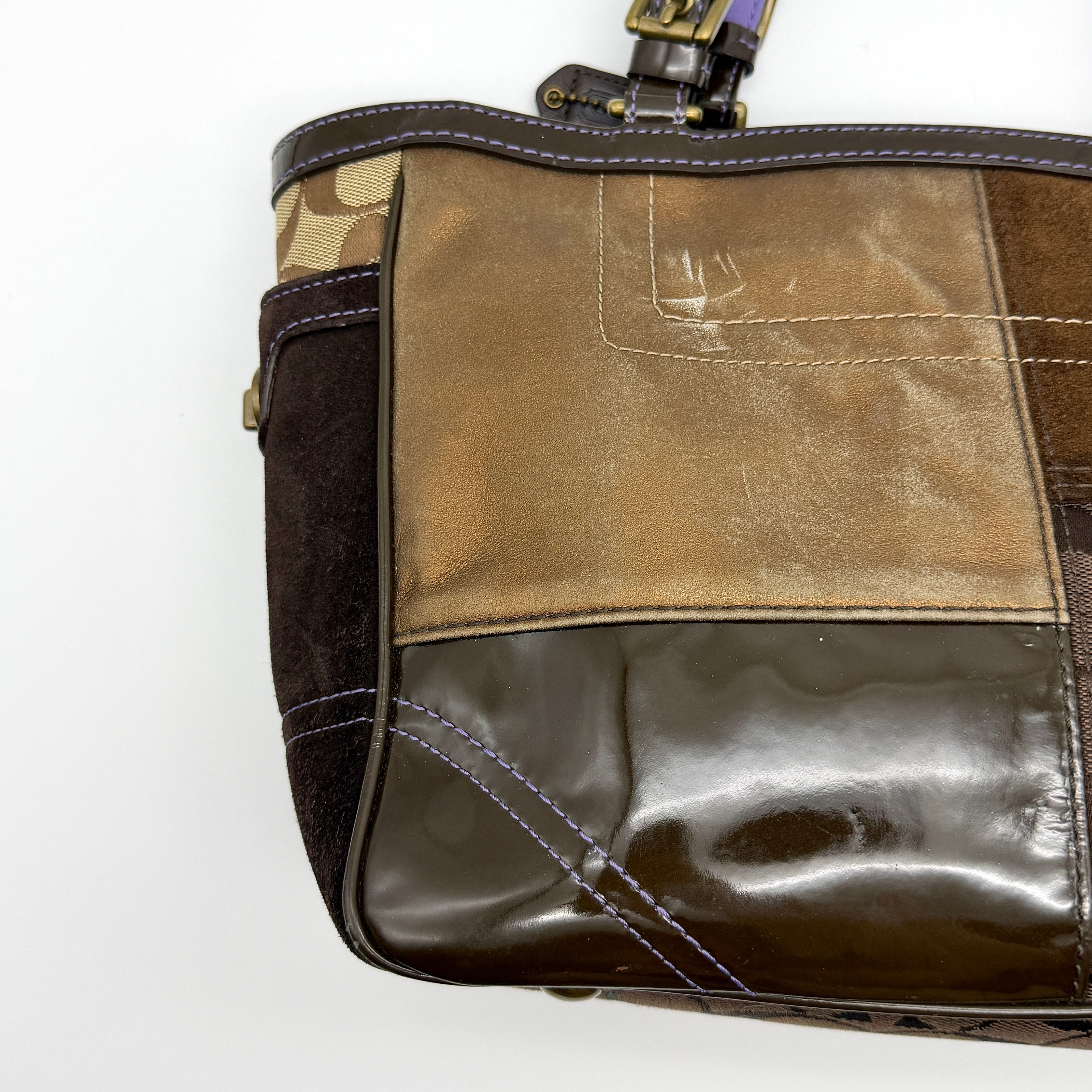 Coach Y2K Signature Patchwork Tote Bag Multi-Brown