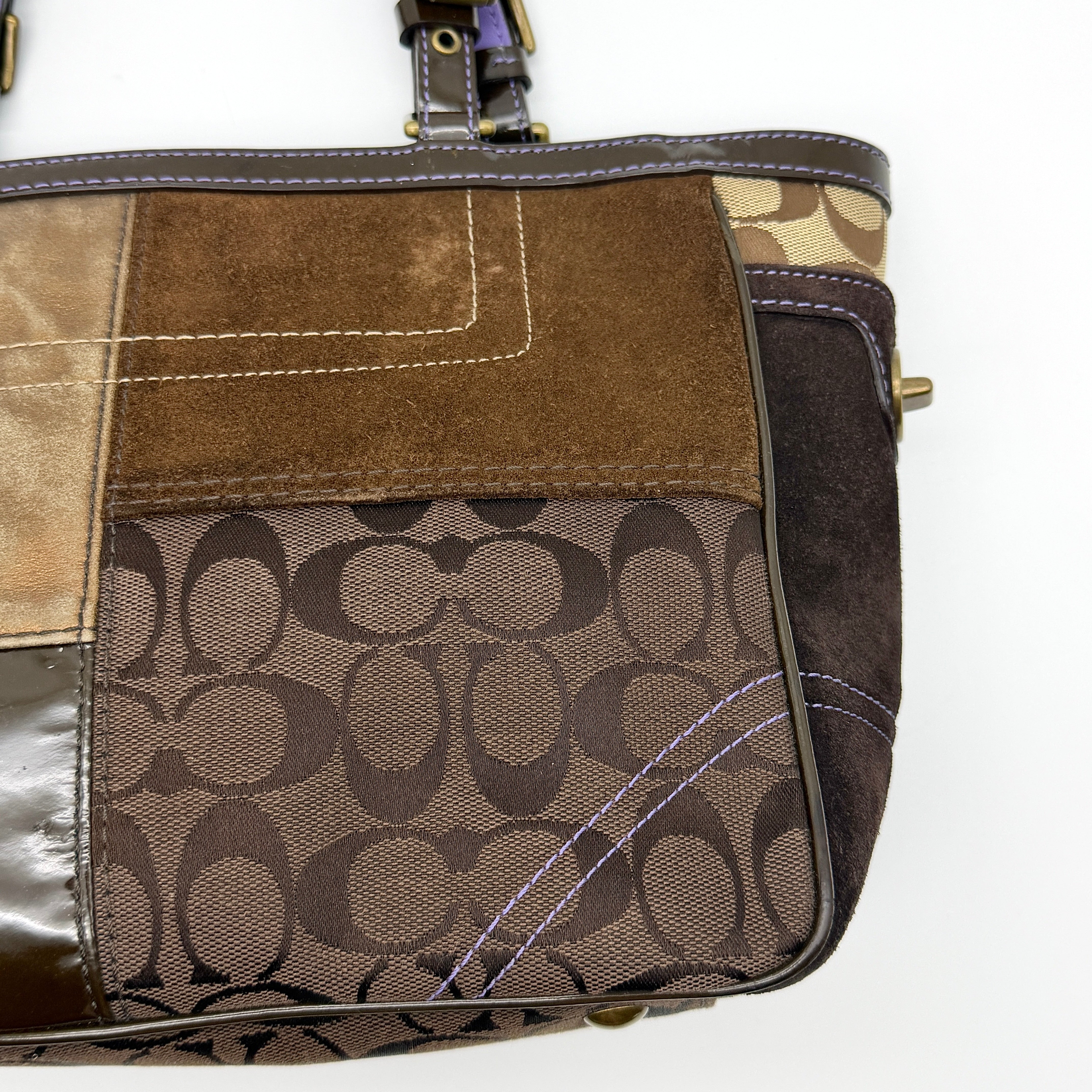 Coach Y2K Signature Patchwork Tote Bag Multi-Brown