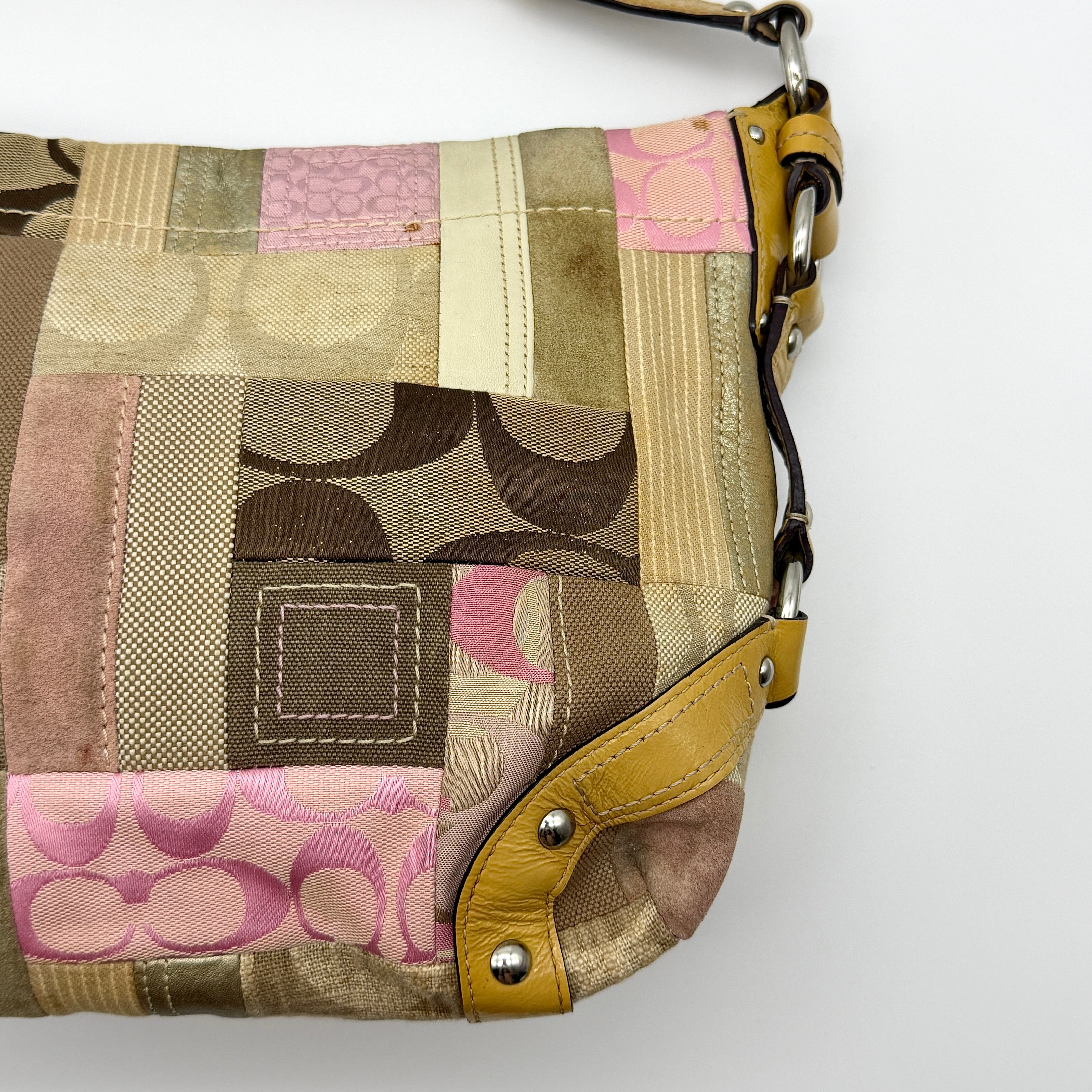 Coach Y2K Signature Carly Patchwork Shoulder Bag Beige/Pink