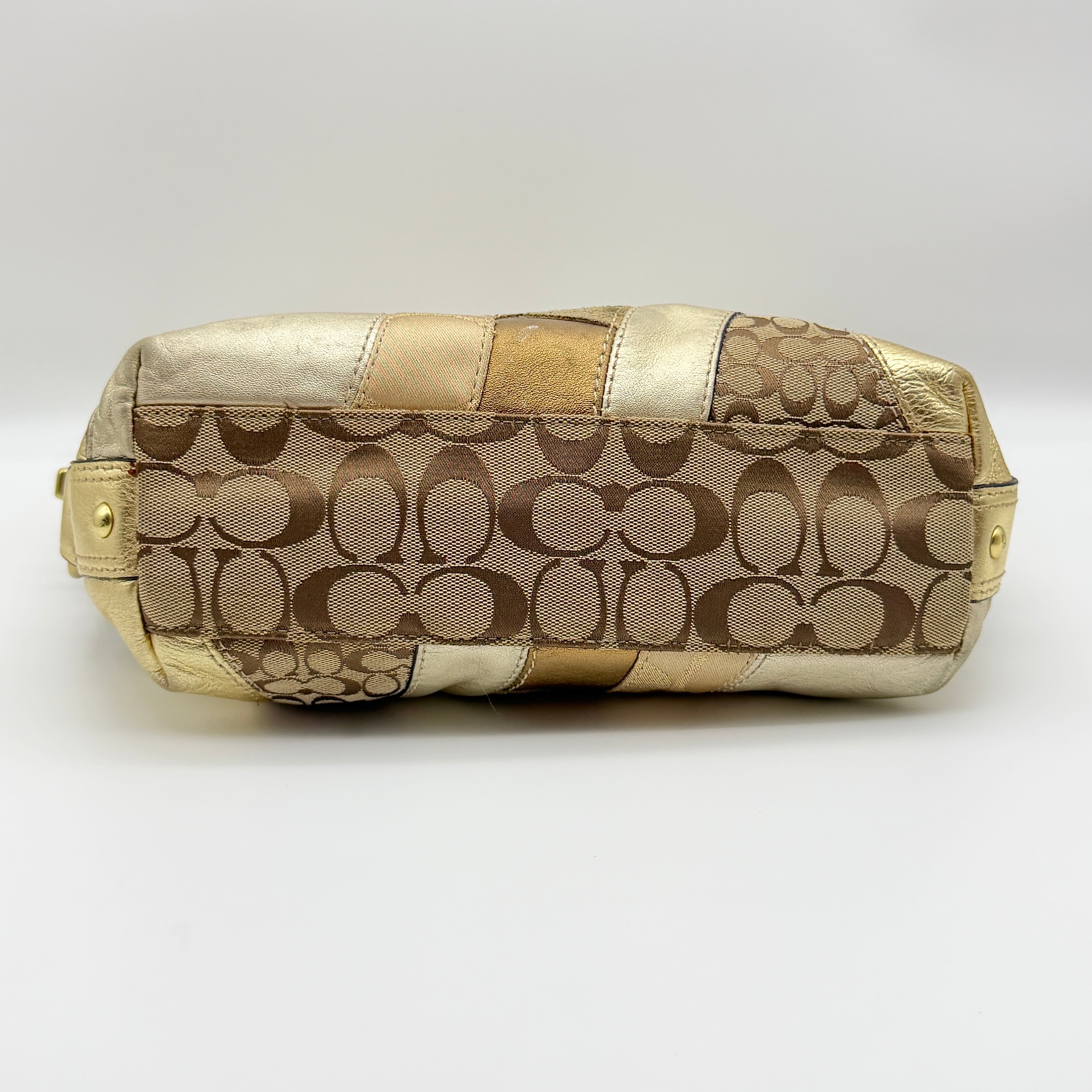 Coach Y2K Signature Carly Patchwork Shoulder Bag Beige/Gold