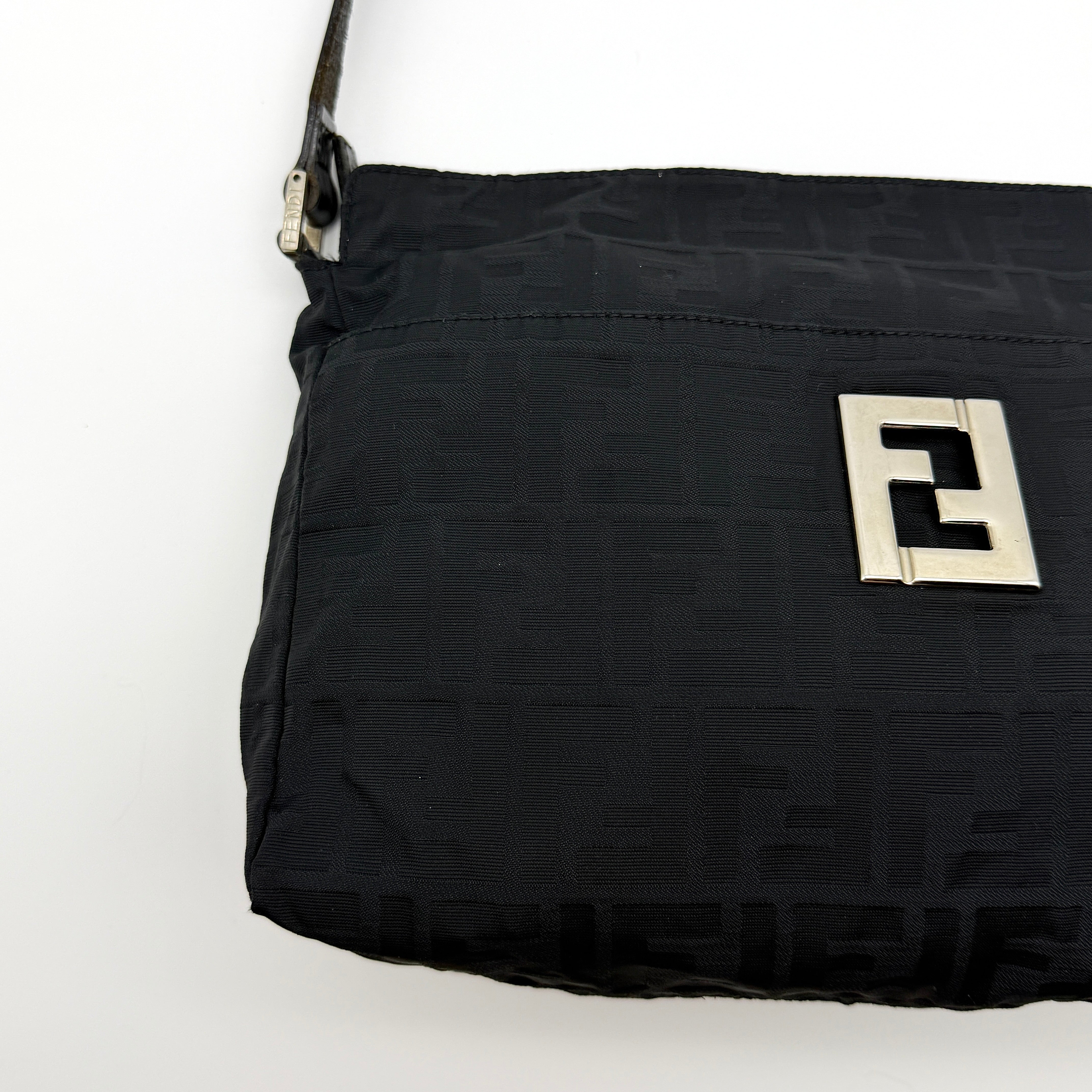 Fendi Zucca FF Nylon Shoulder Bag Black