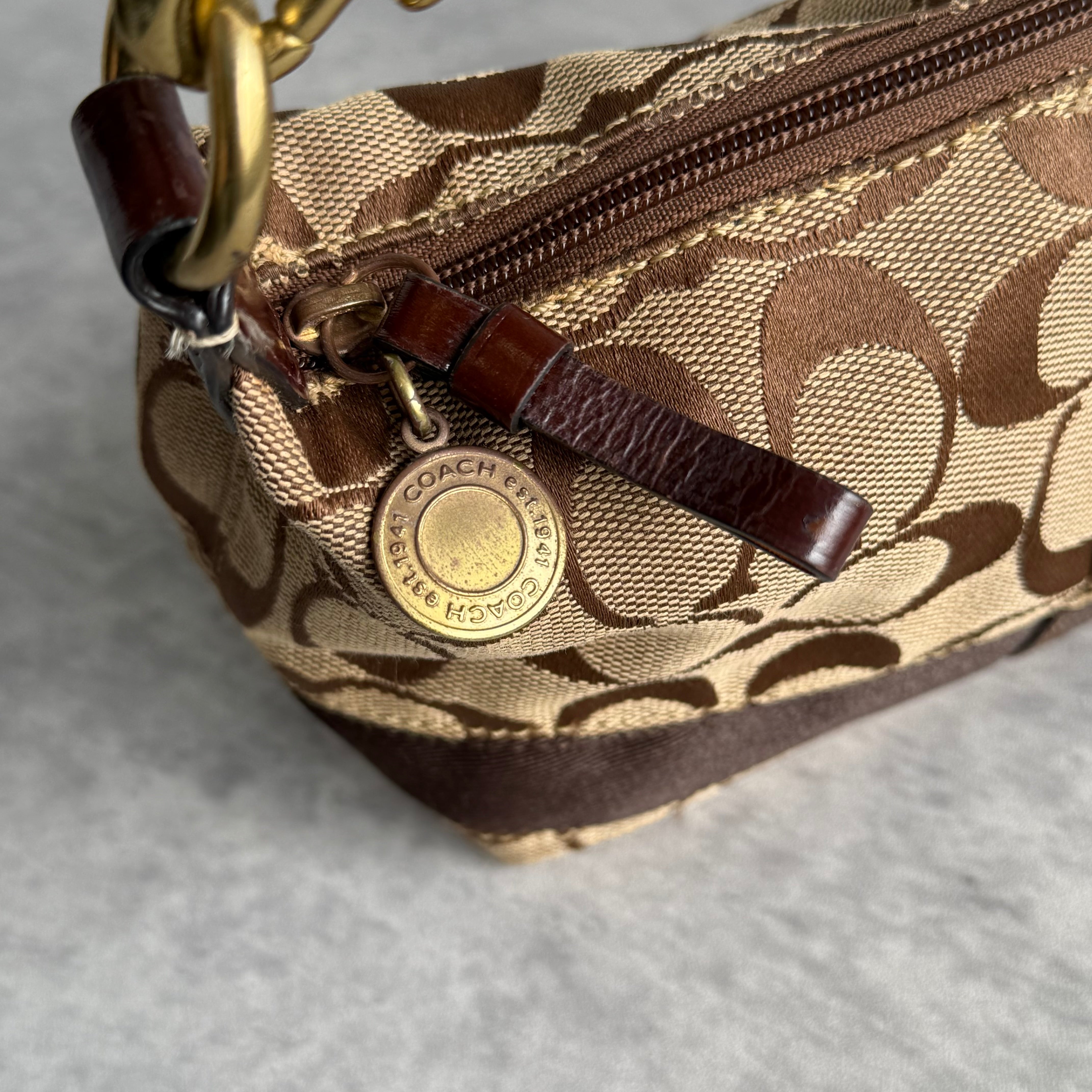 Coach Signature Stripe Mini Hobo ShoulderBag Beige/Brown