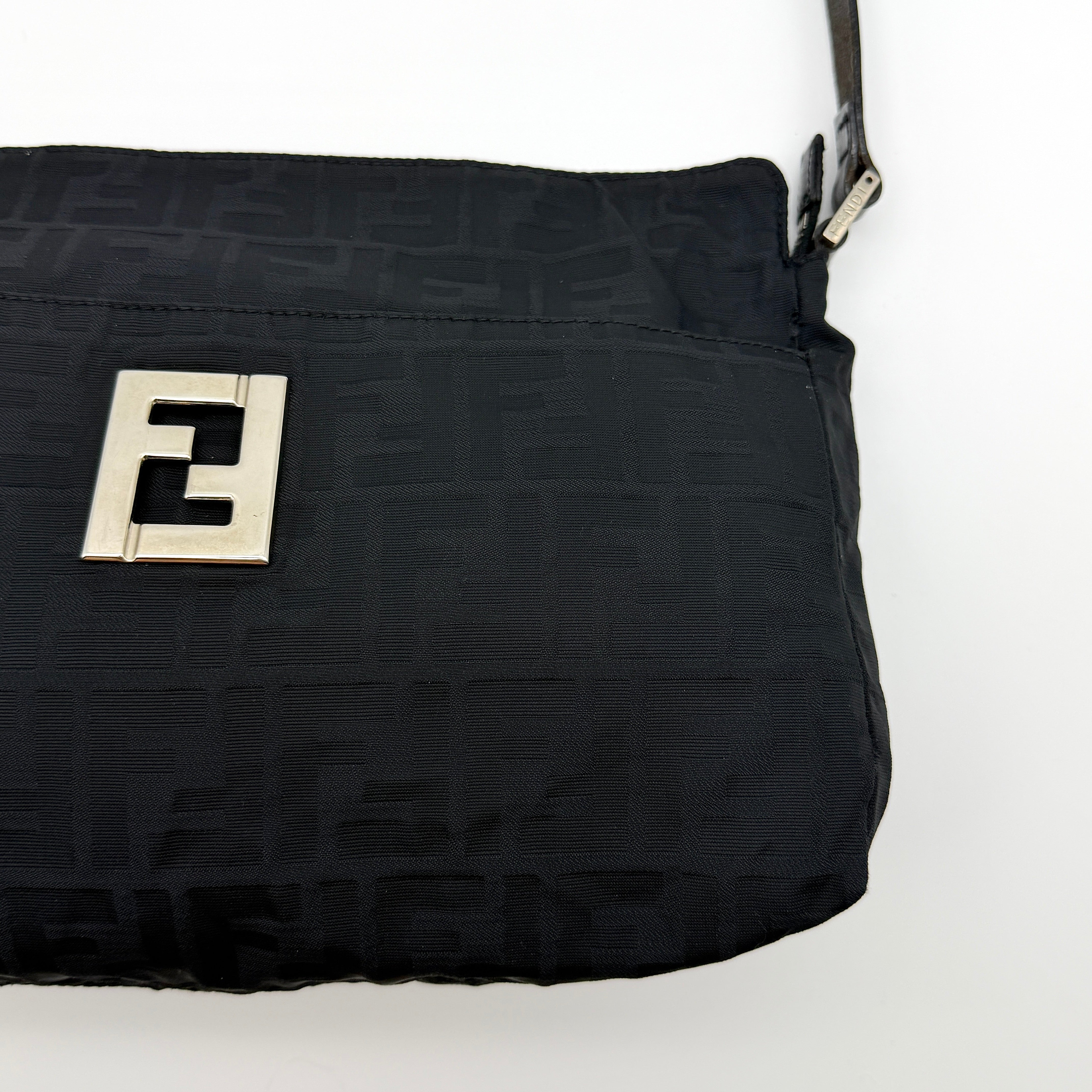 Fendi Zucca FF Nylon Shoulder Bag Black