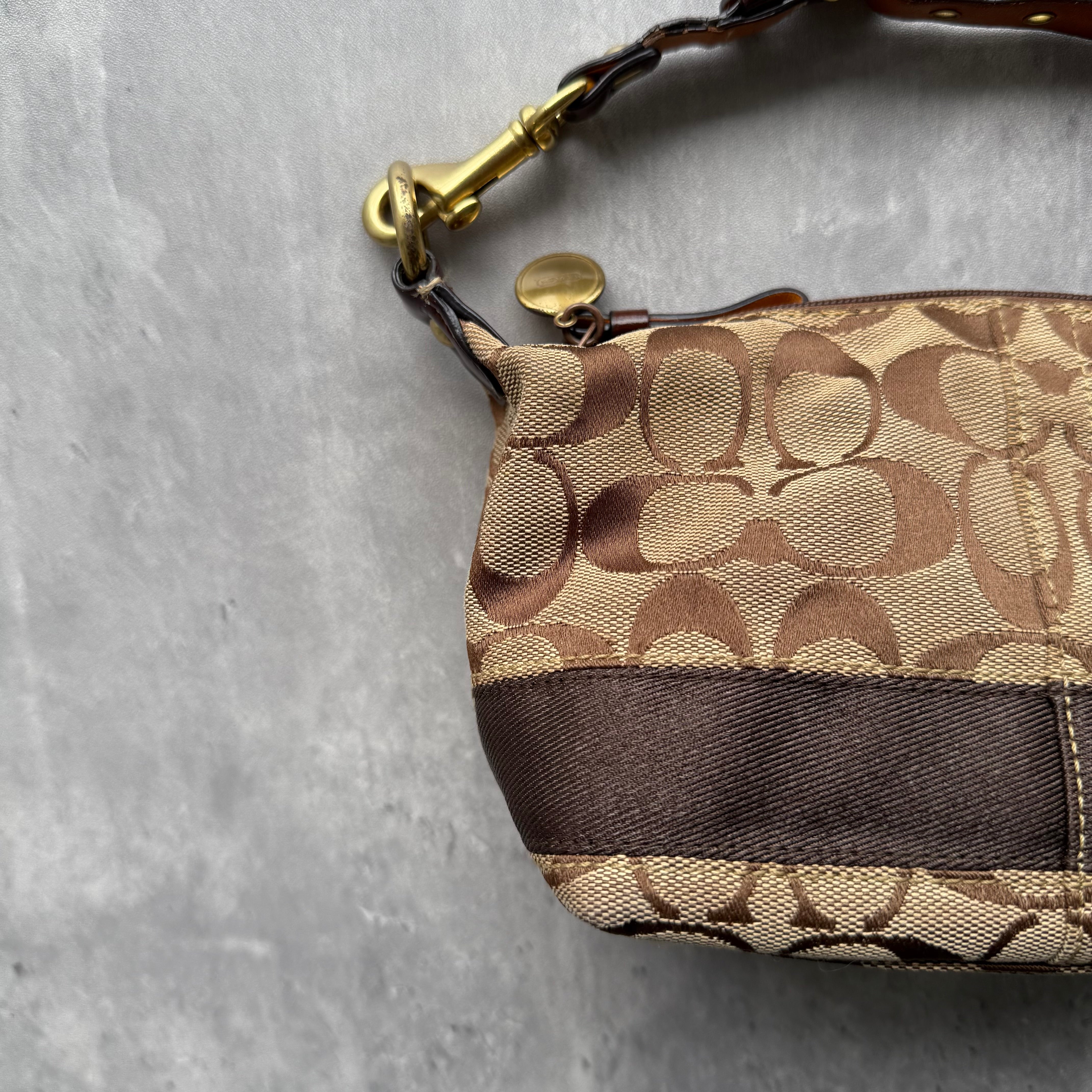 Coach Signature Stripe Mini Hobo ShoulderBag Beige/Brown