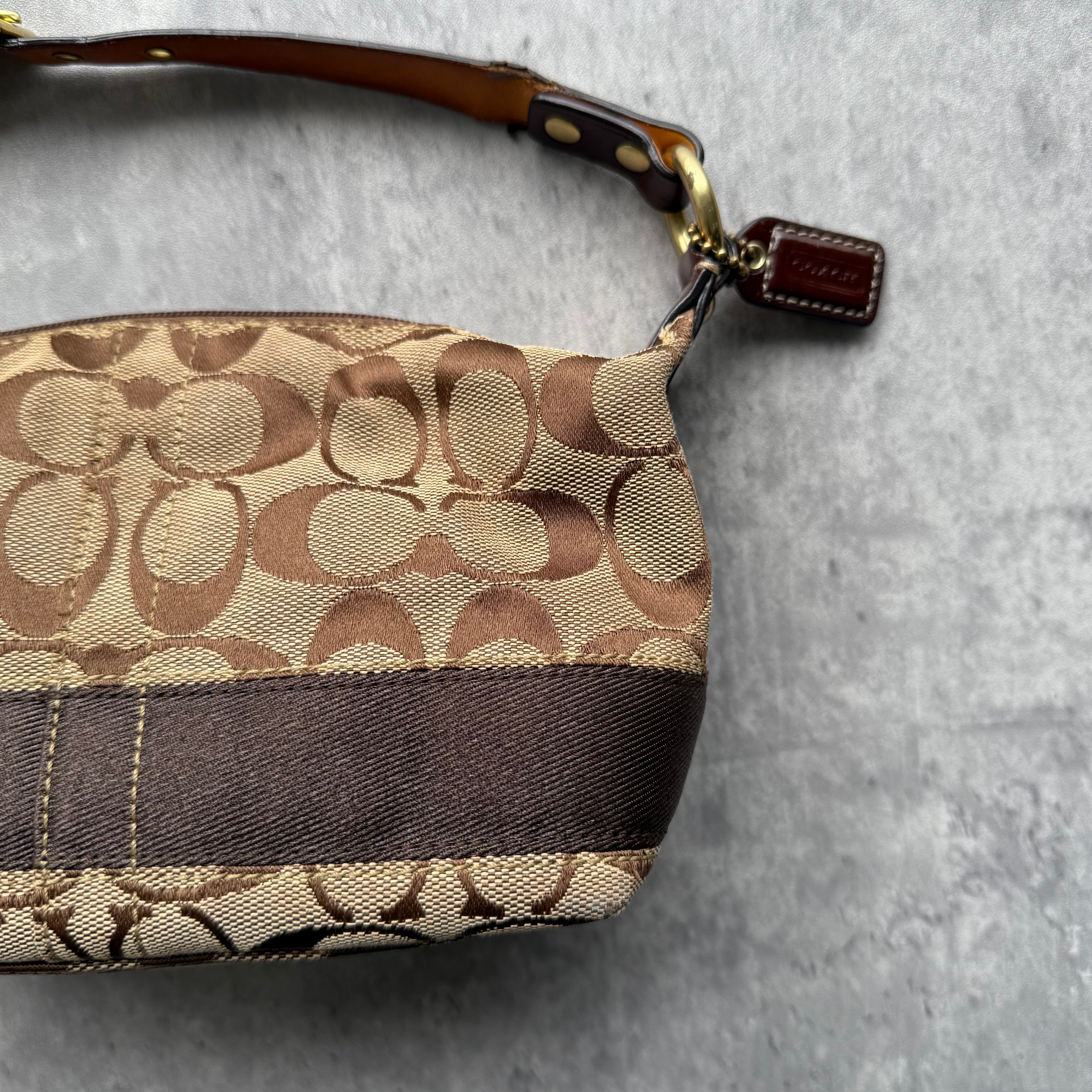 Coach Signature Stripe Mini Hobo ShoulderBag Beige/Brown