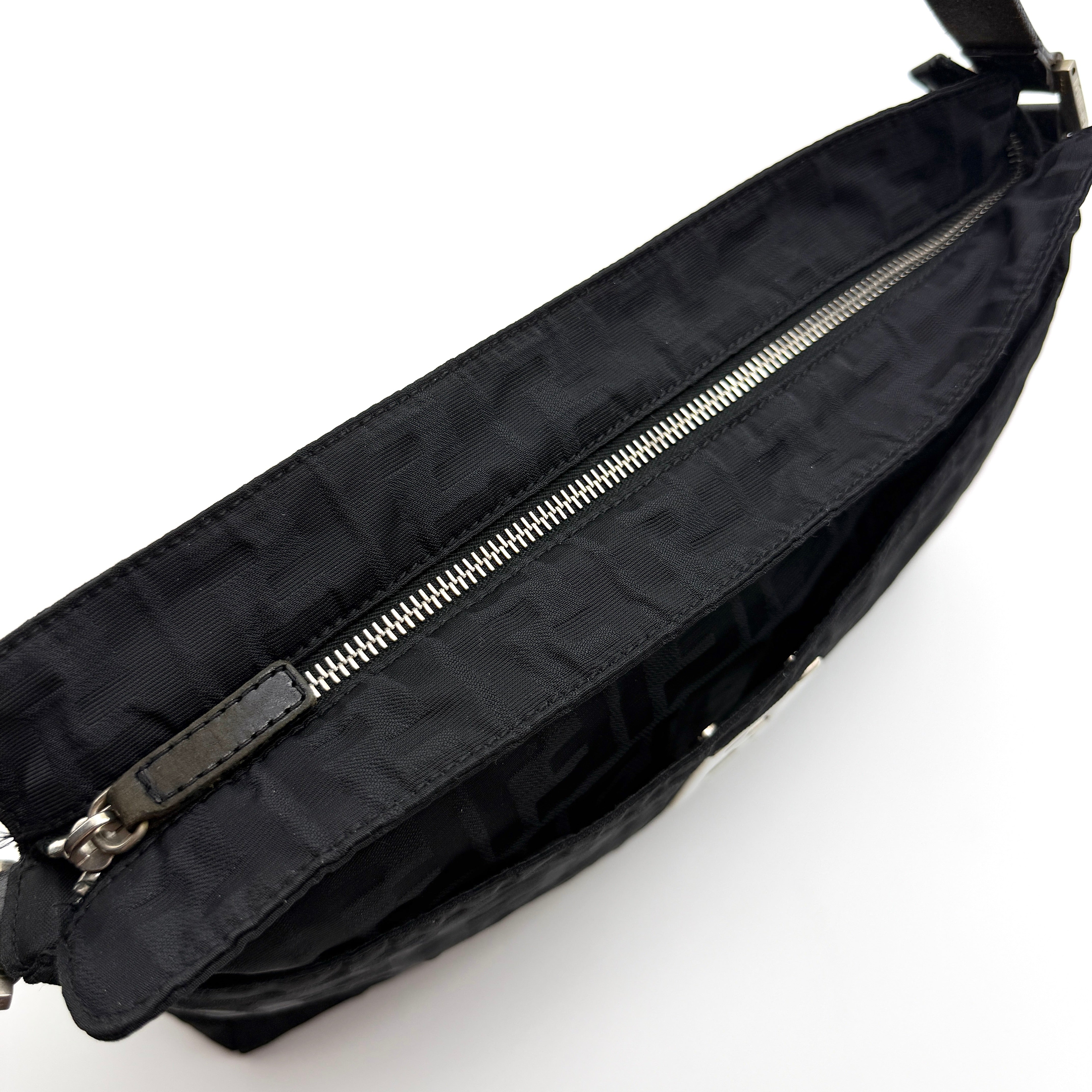 Fendi Zucca FF Nylon Shoulder Bag Black