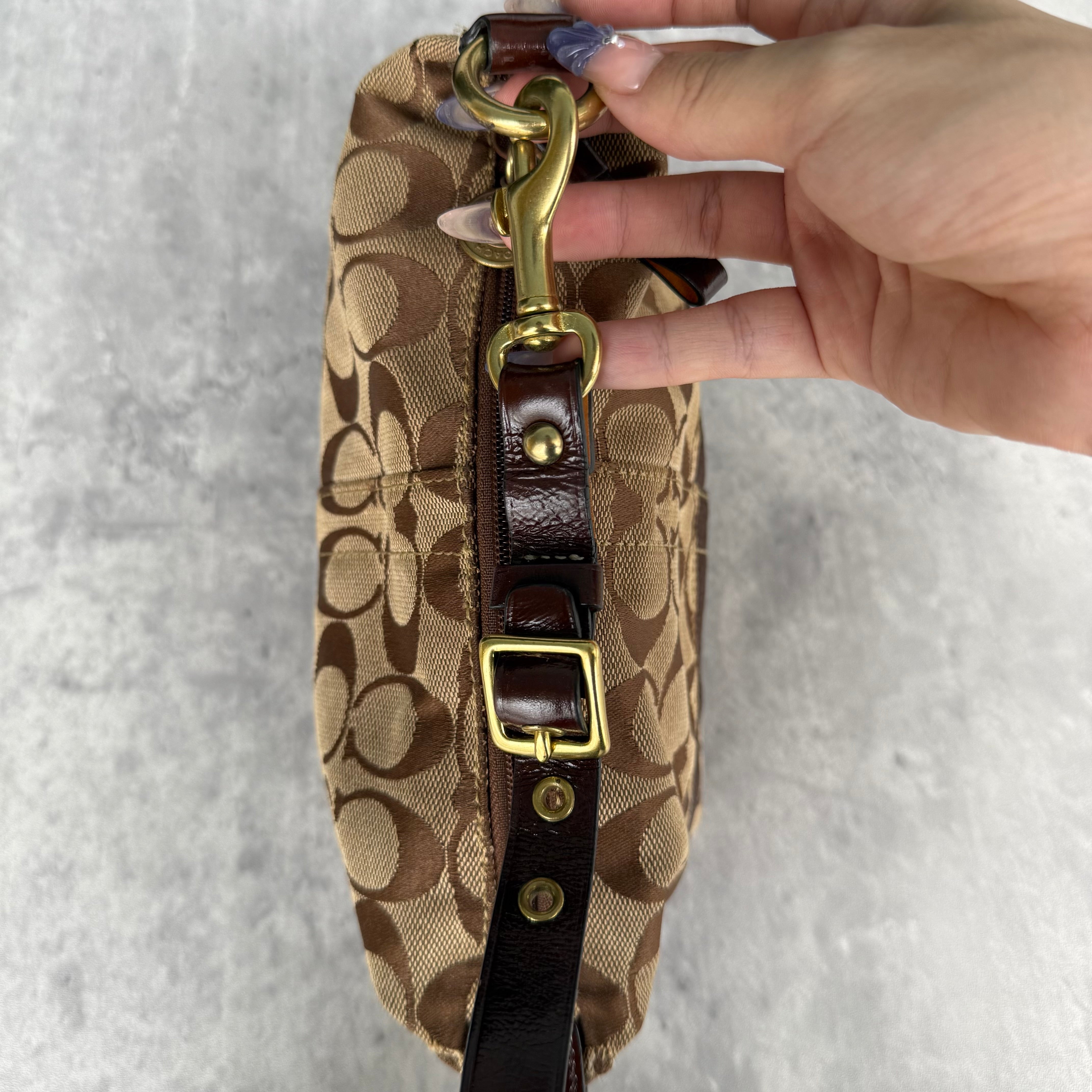 Coach Signature Stripe Mini Hobo ShoulderBag Beige/Brown