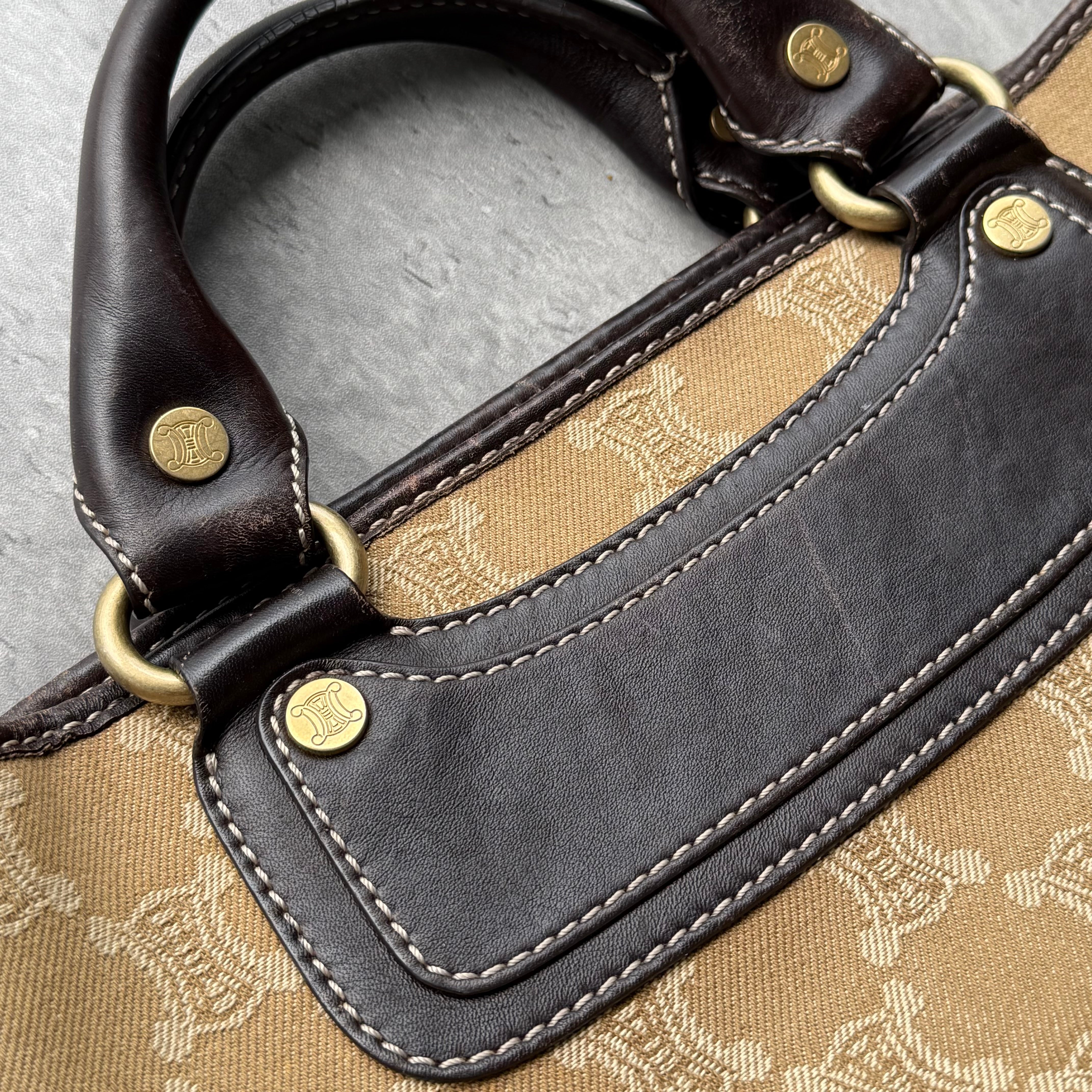 Celine Macadam Boogie Leather Canvas HandBag Beige