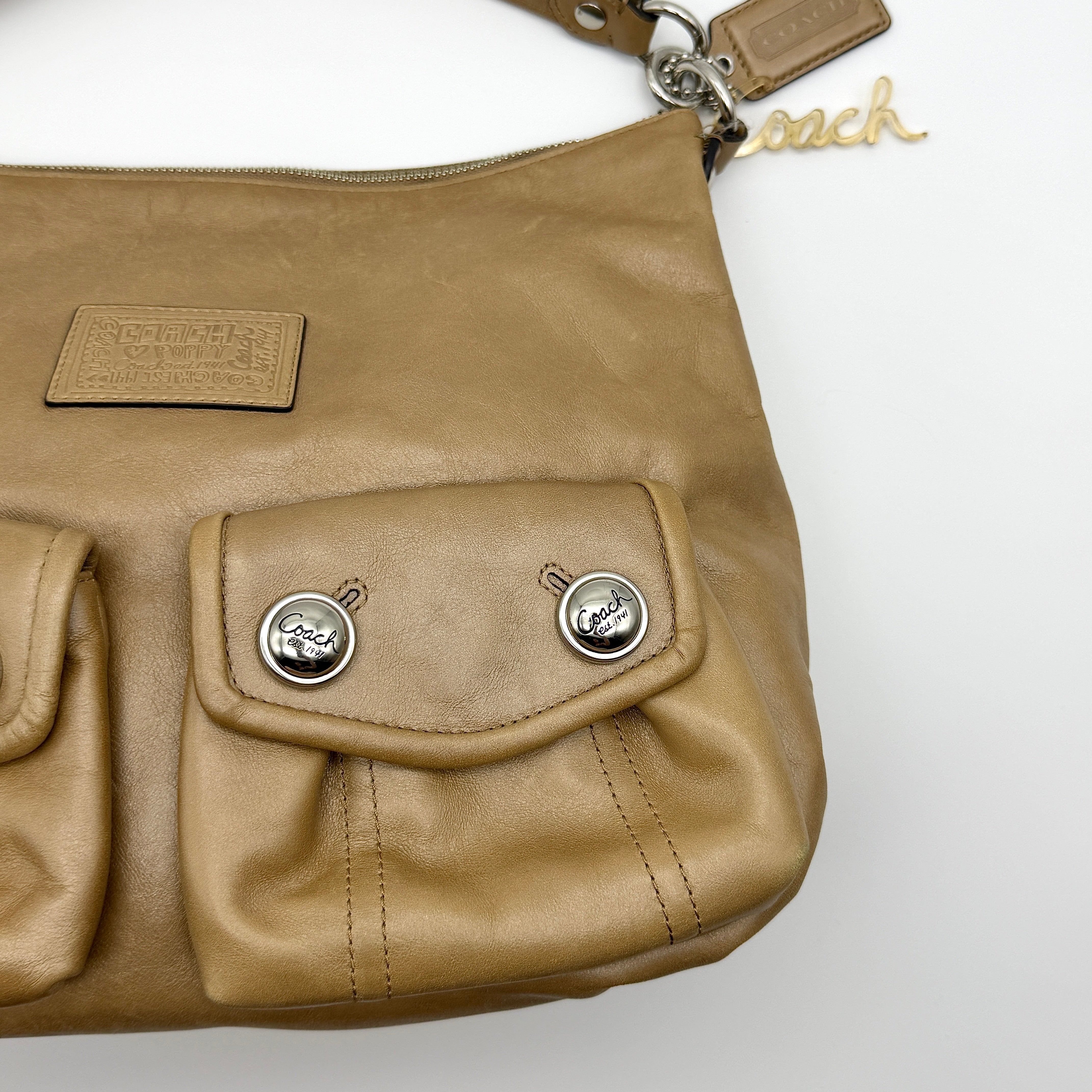 Coach 2Way Signature Poppy Shoulder Bag Beige