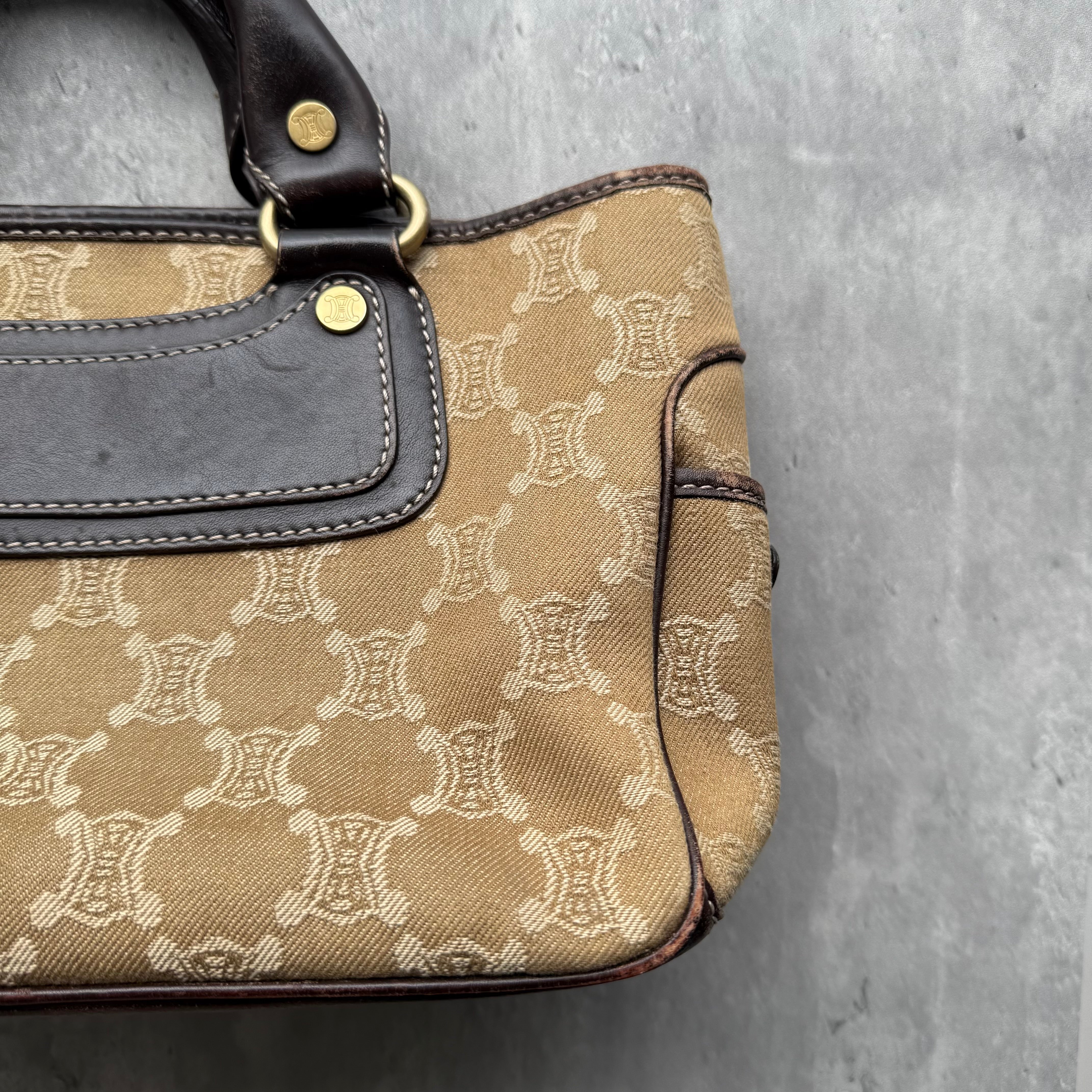 Celine Macadam Boogie Leather Canvas HandBag Beige