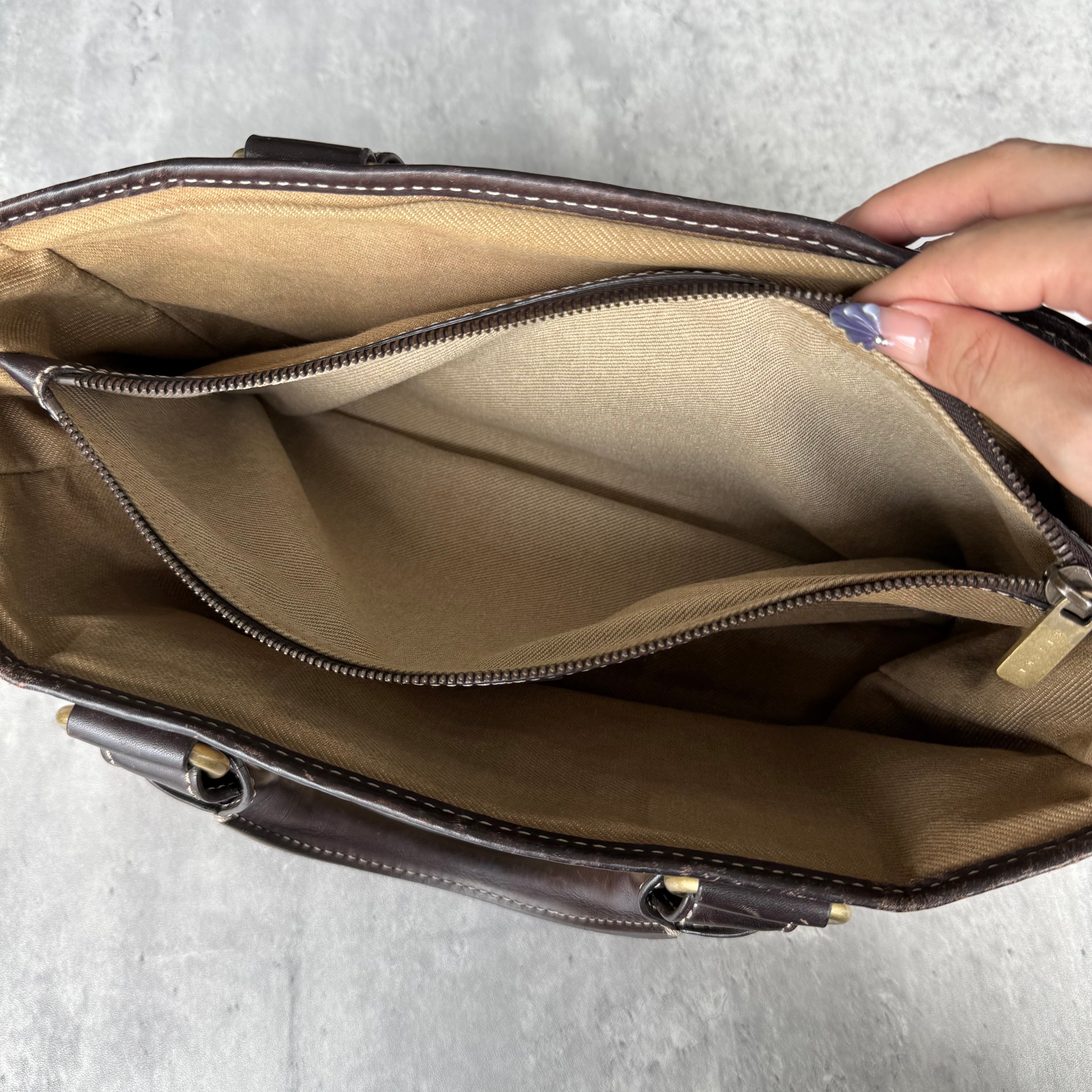 Celine Macadam Boogie Leather Canvas HandBag Beige