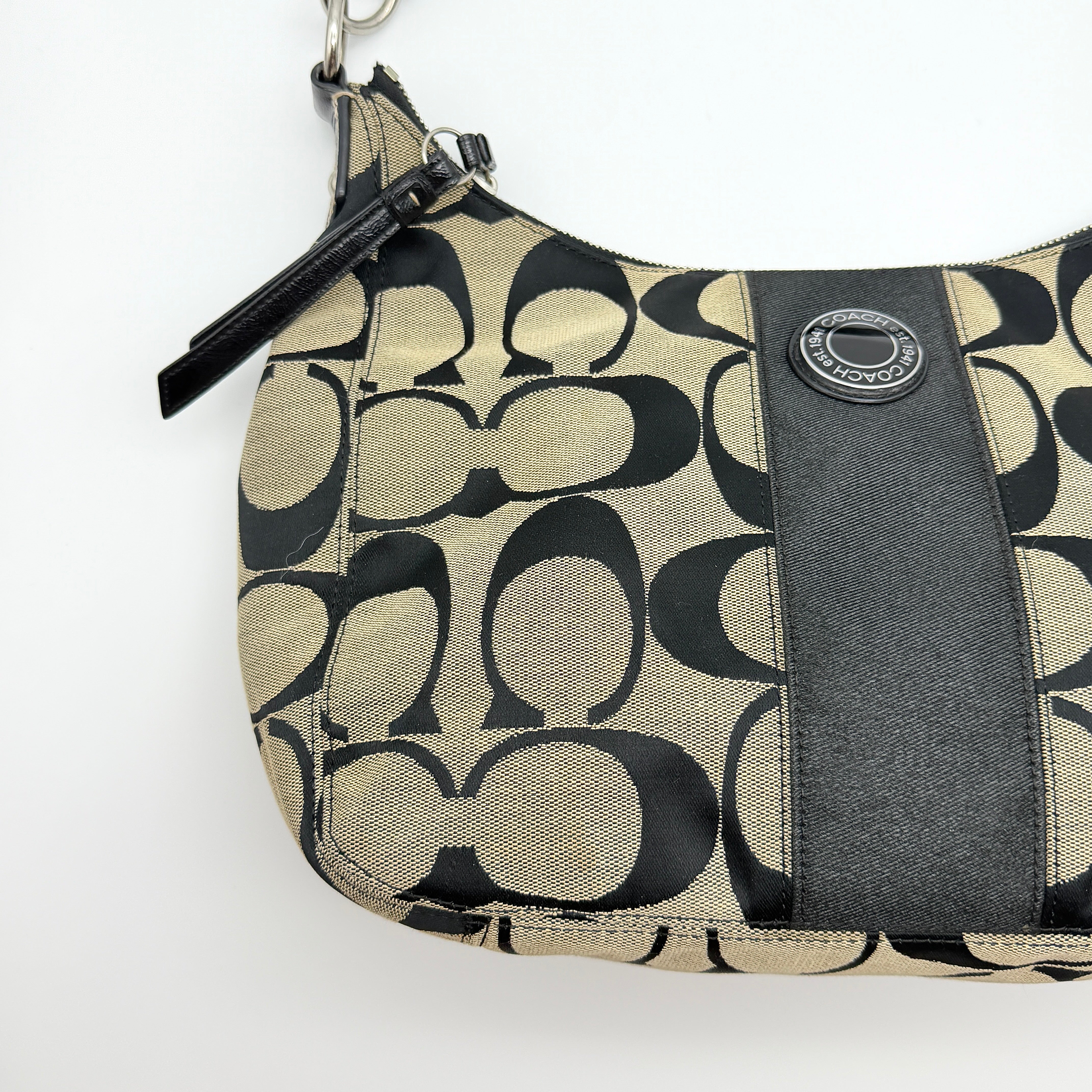 Coach Signature Stripe Shoulder Bag Black/Grey