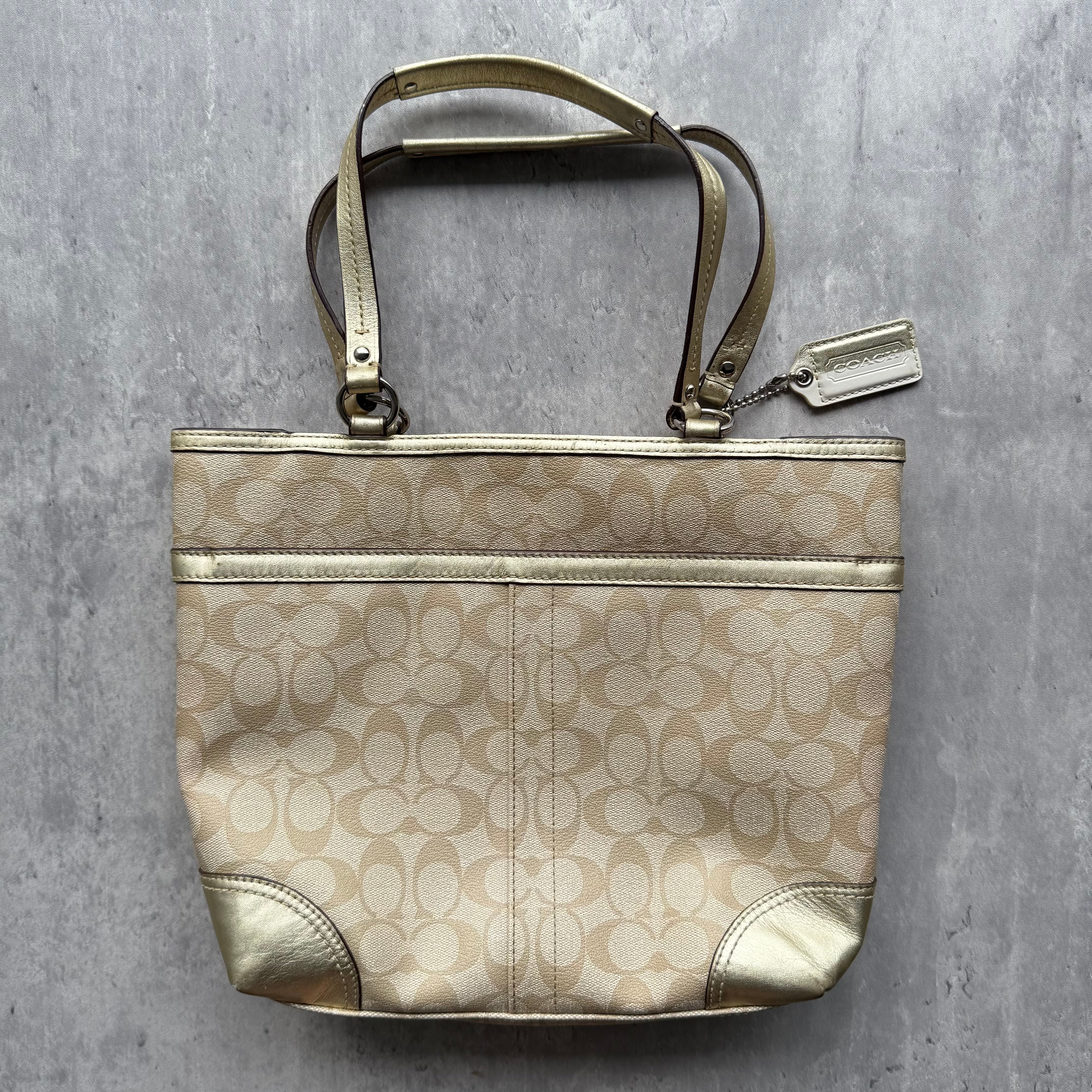 Coach Signature Stripe Tote Bag Beige/Gold