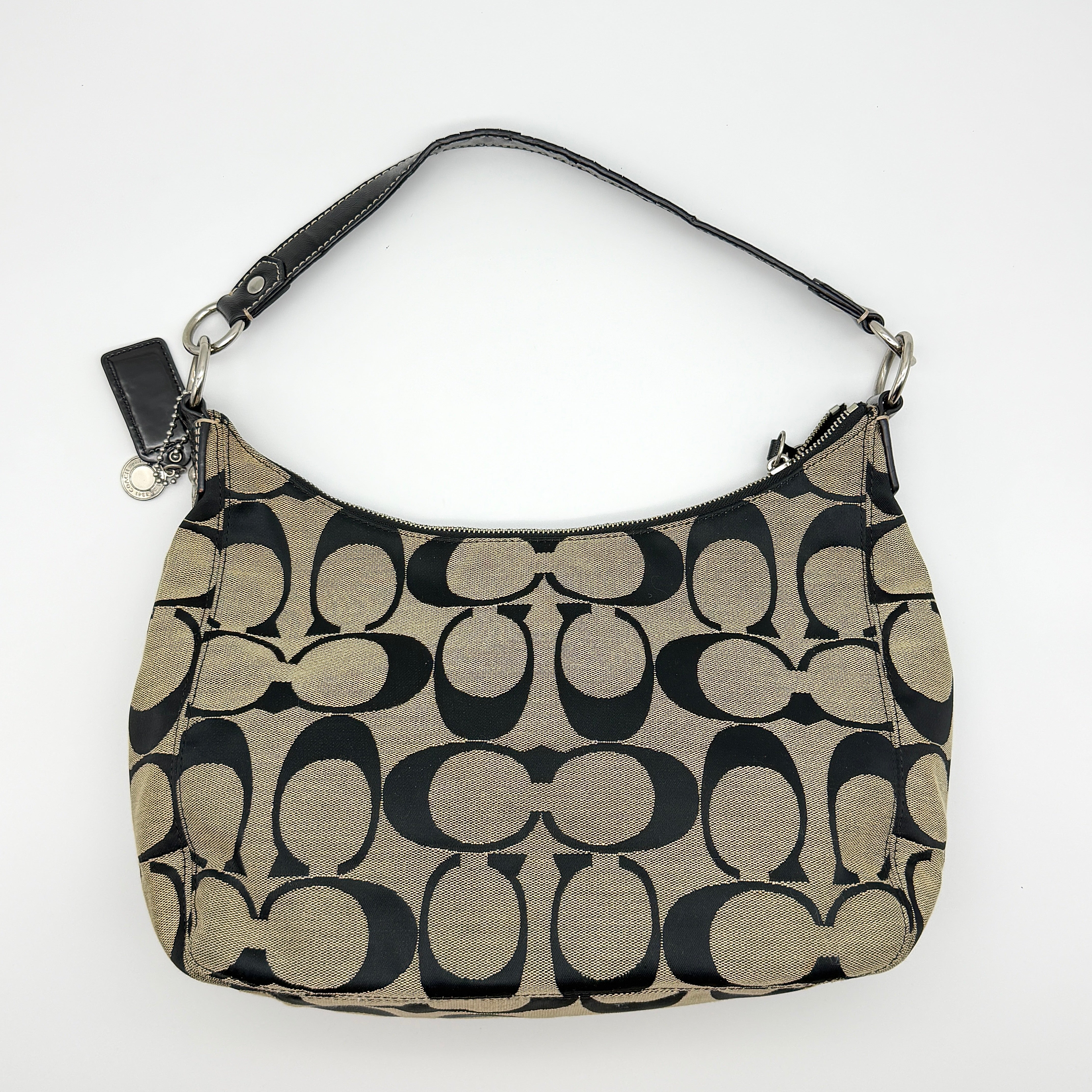 Coach Signature Stripe Shoulder Bag Black/Grey