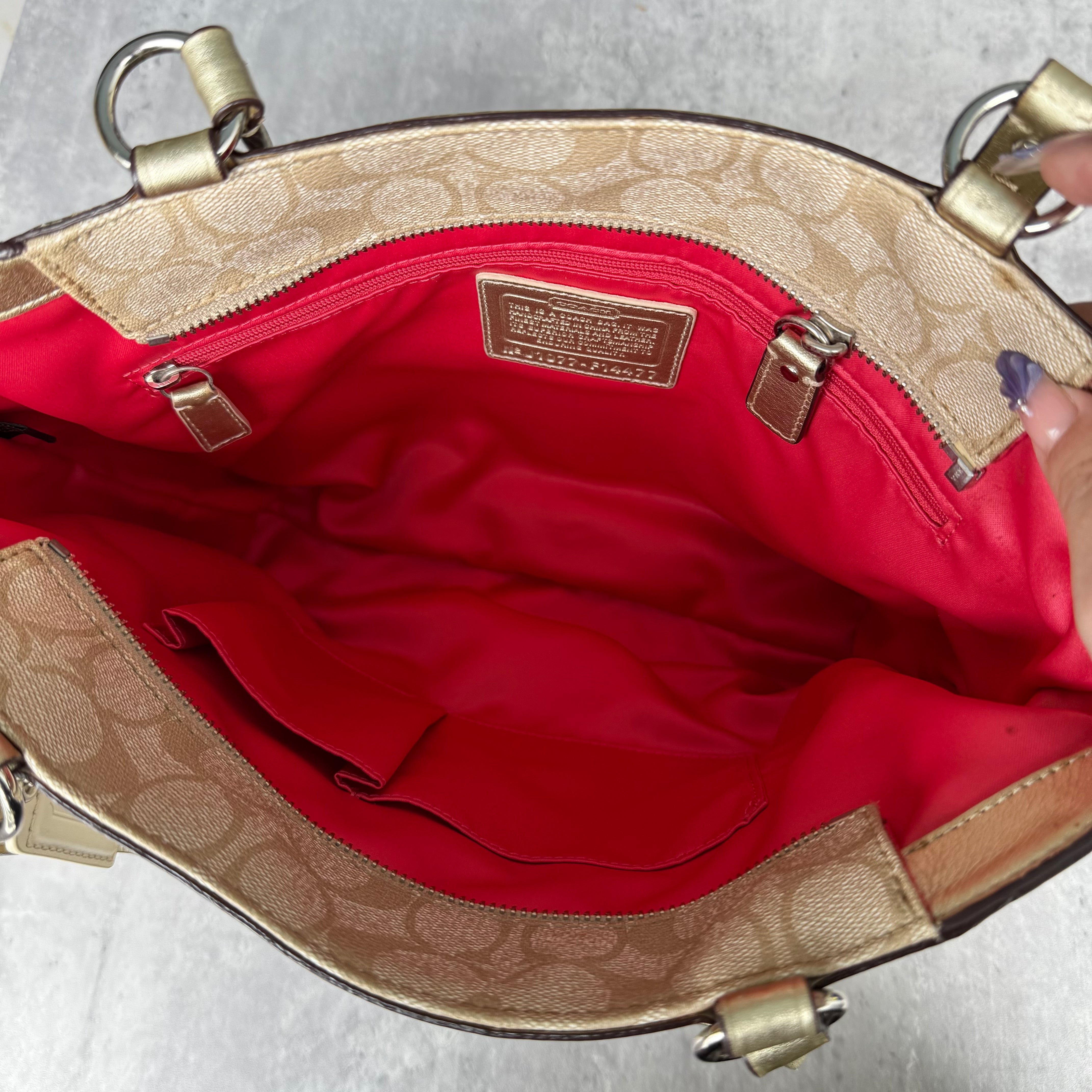 Coach Signature Stripe Tote Bag Beige/Gold