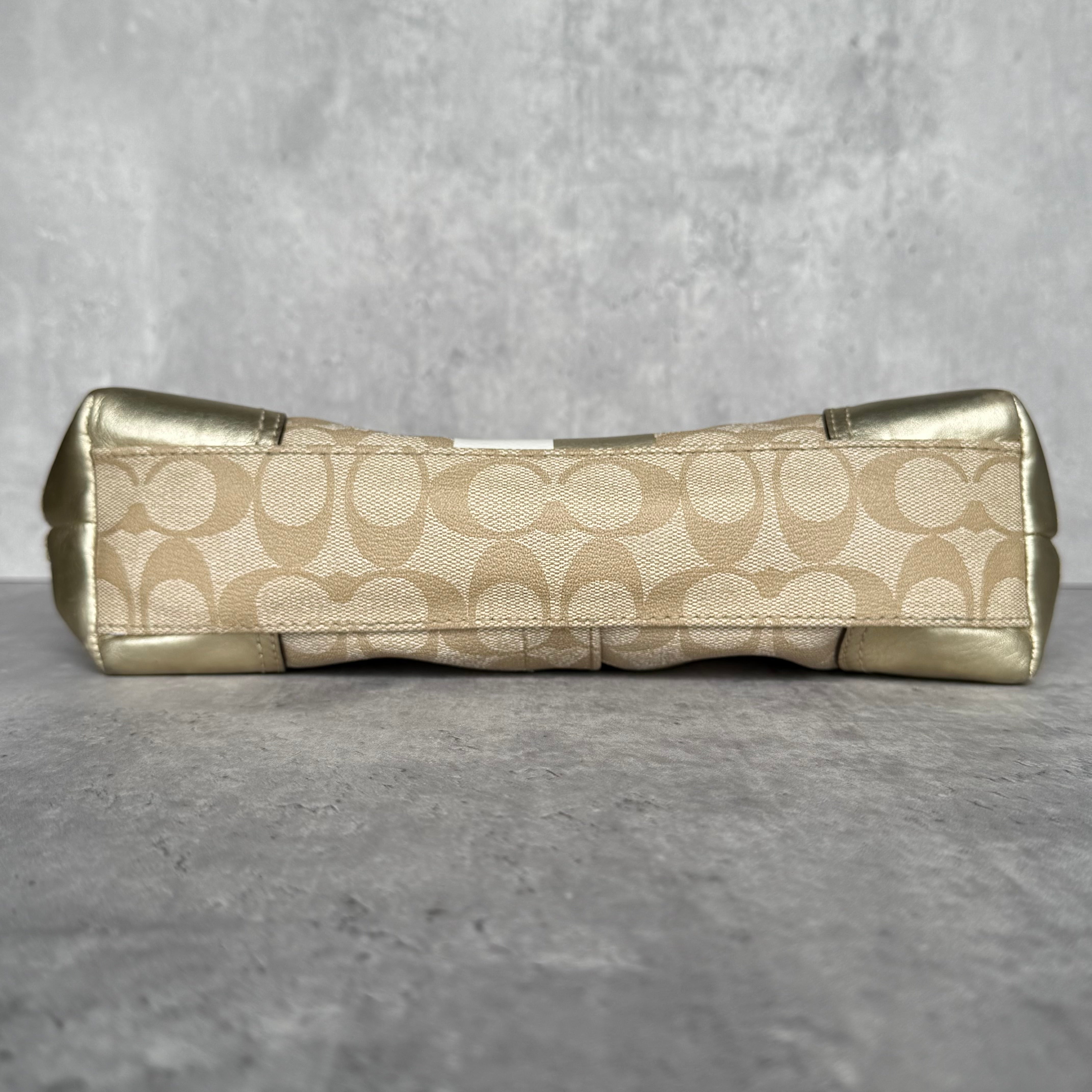 Coach Signature Stripe Tote Bag Beige/Gold