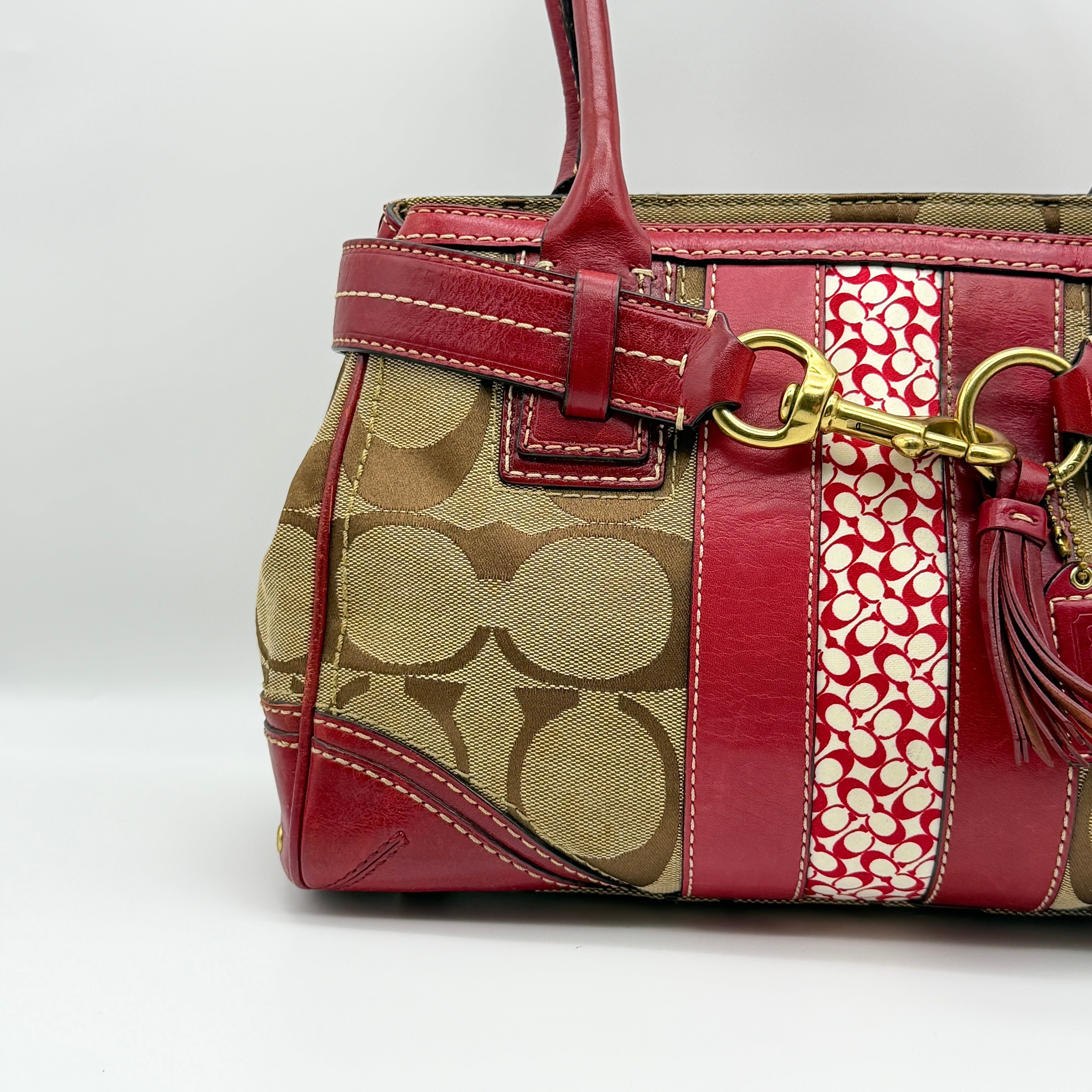 Coach Signature Hampton Carryall Shoulder Bag Red/Beige