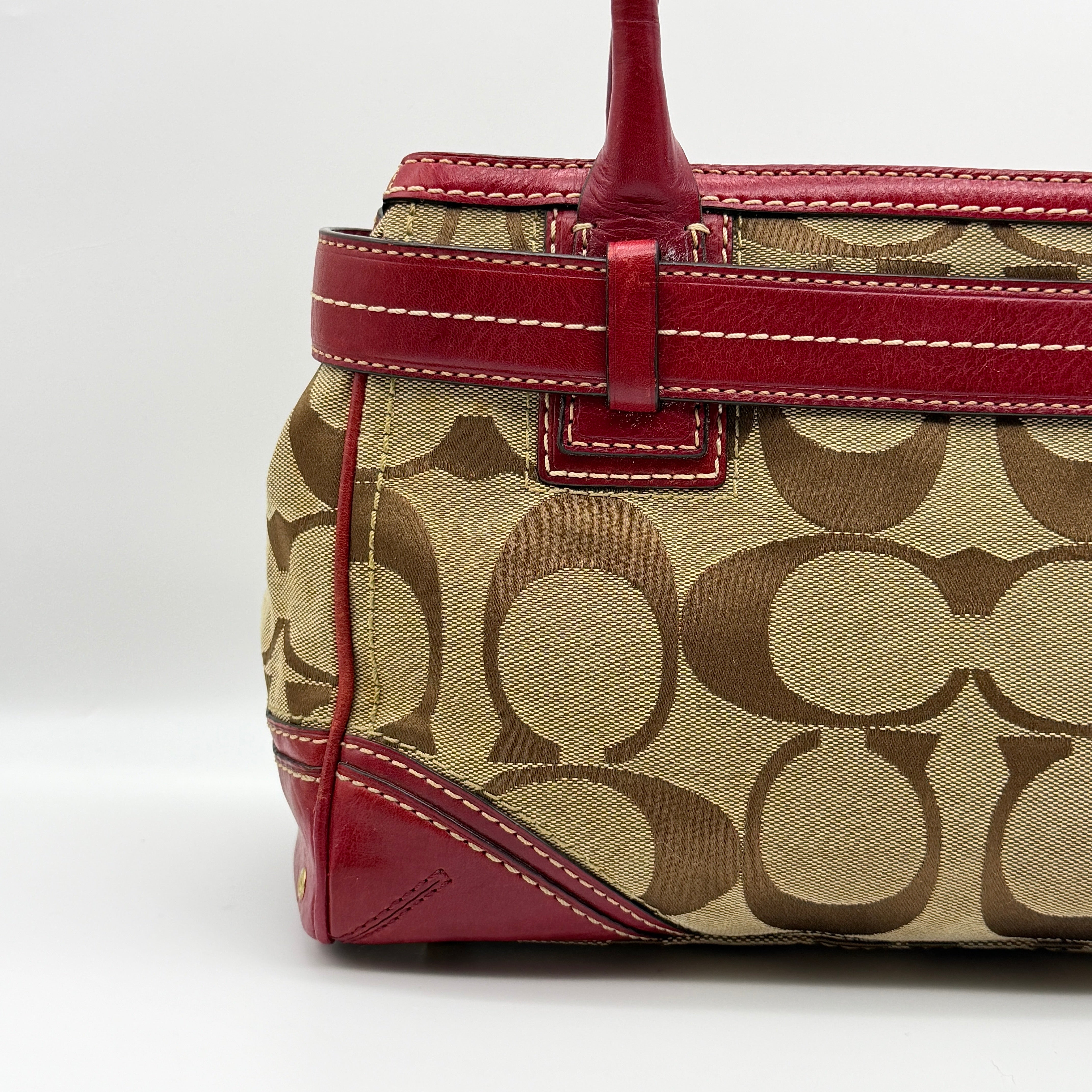 Coach Signature Hampton Carryall Shoulder Bag Red/Beige