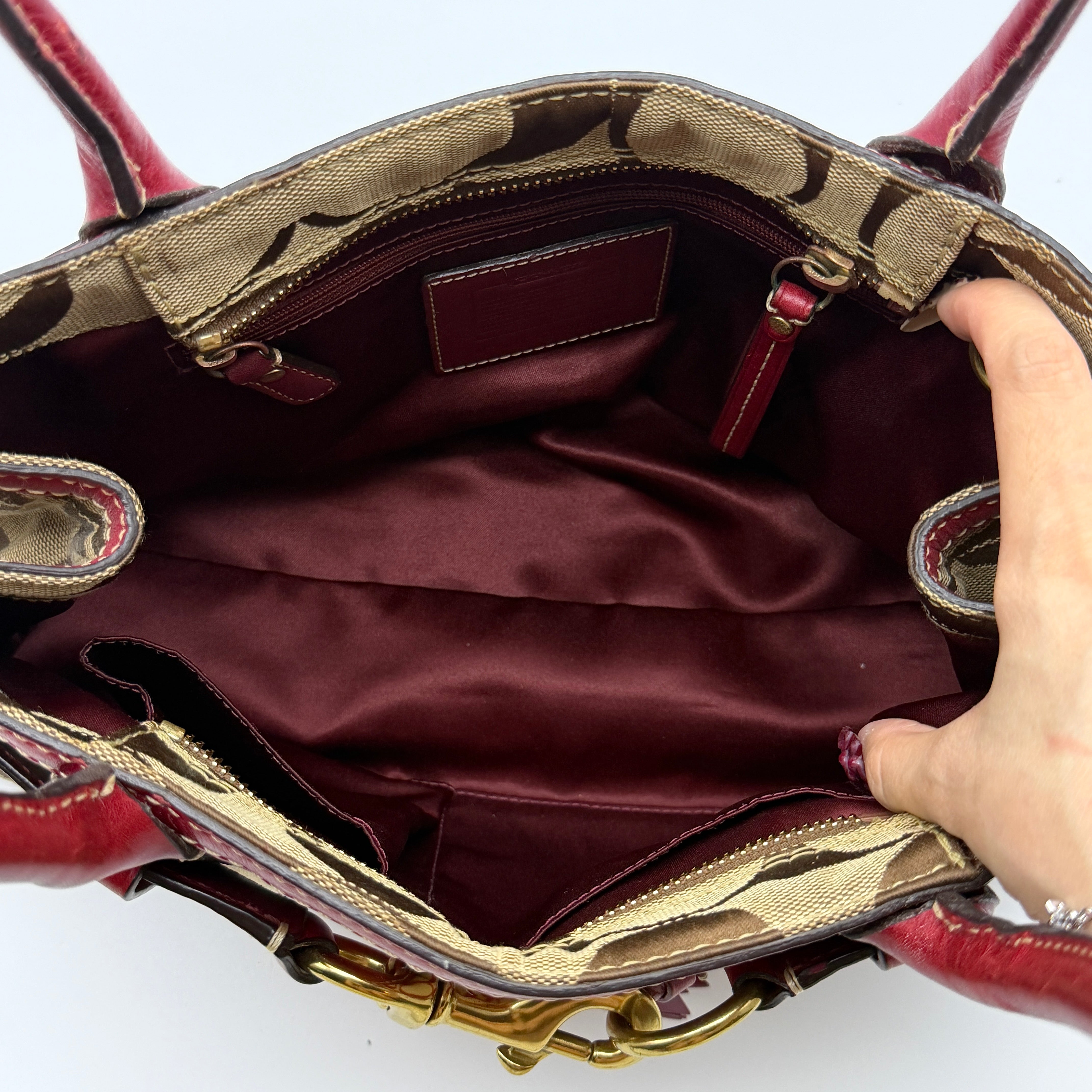 Coach Signature Hampton Carryall Shoulder Bag Red/Beige