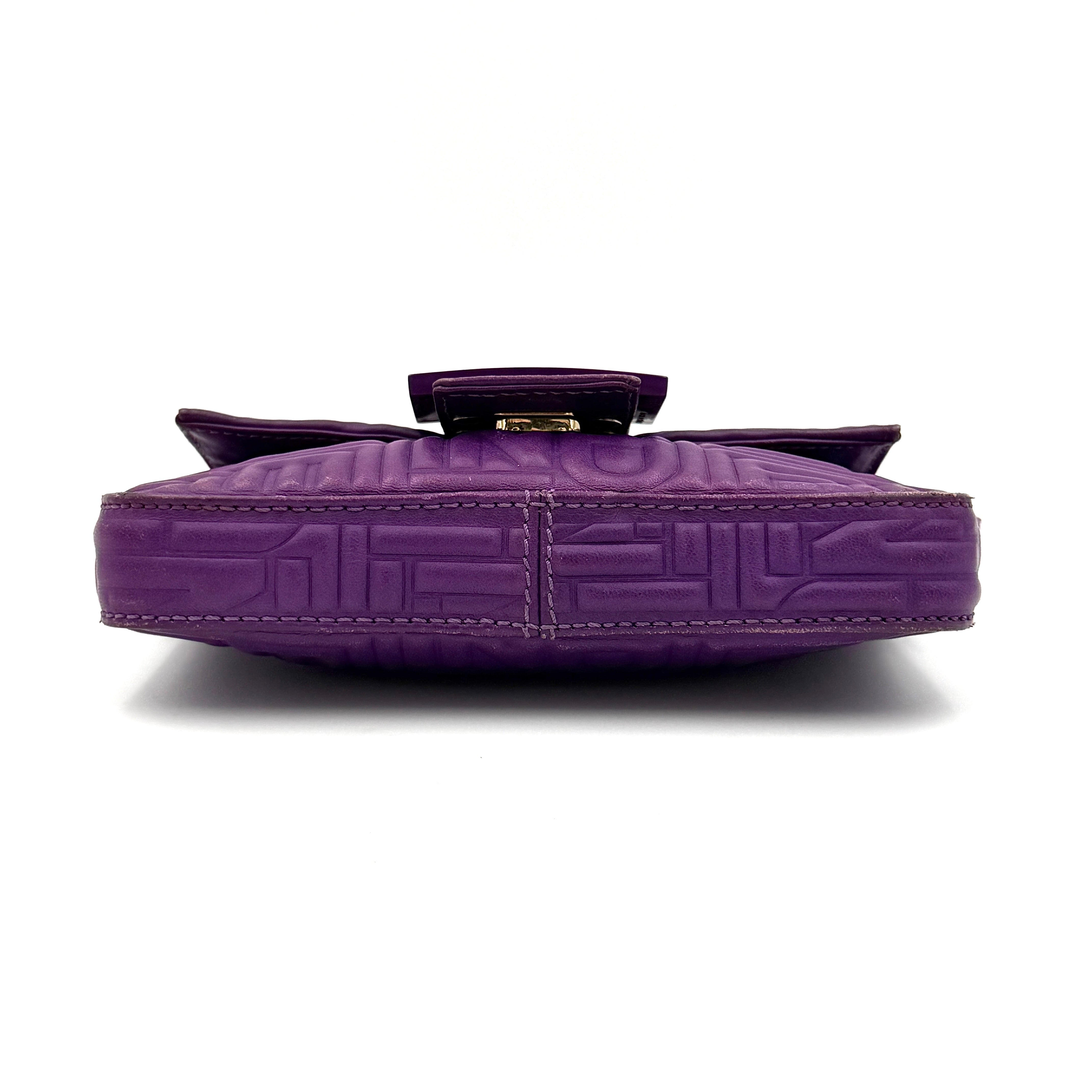 Fendi Baguette Embossed Leather Purple Shoulder Bag